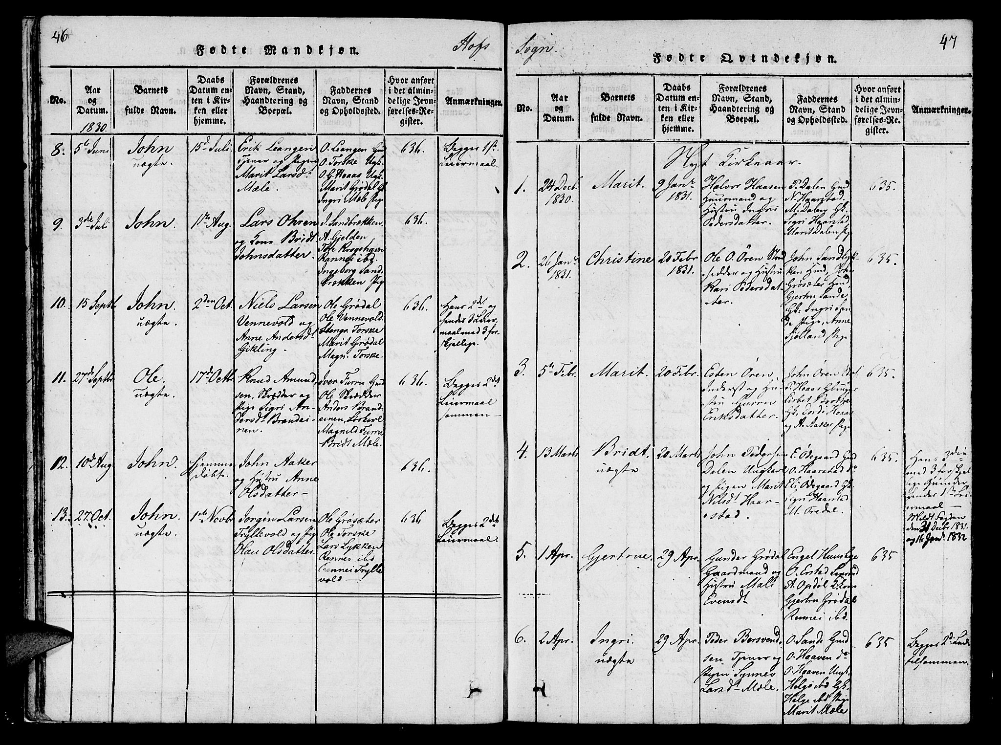 Ministerialprotokoller, klokkerbøker og fødselsregistre - Møre og Romsdal, SAT/A-1454/590/L1009: Parish register (official) no. 590A03 /1, 1819-1832, p. 46-47