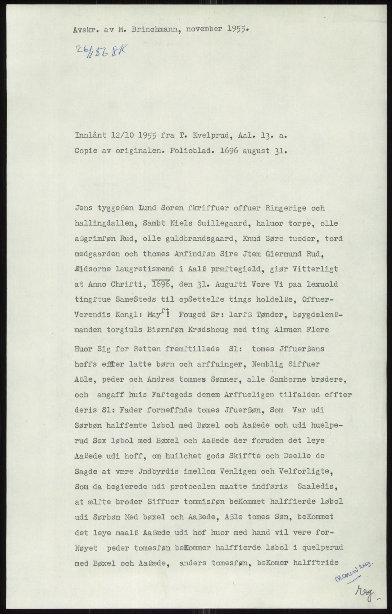 Samlinger til kildeutgivelse, Diplomavskriftsamlingen, AV/RA-EA-4053/H/Ha, p. 1056