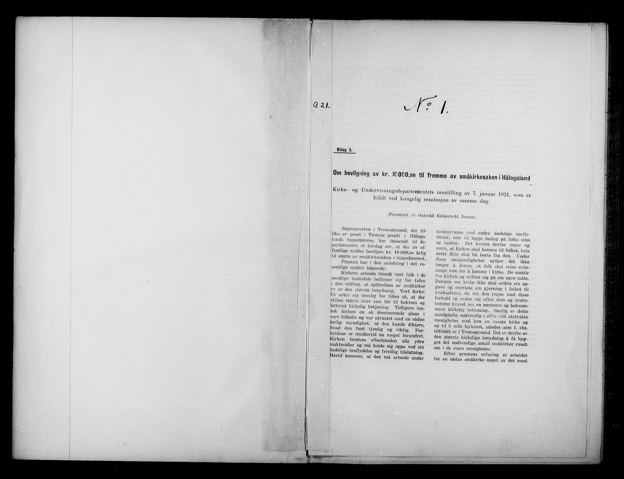Kirke- og undervisningsdepartementet, Kontoret  for kirke og geistlighet A, AV/RA-S-1007/A/Aa/L0334: Referatprotokoll bd. 1. Ref.nr. 1-160, 1921