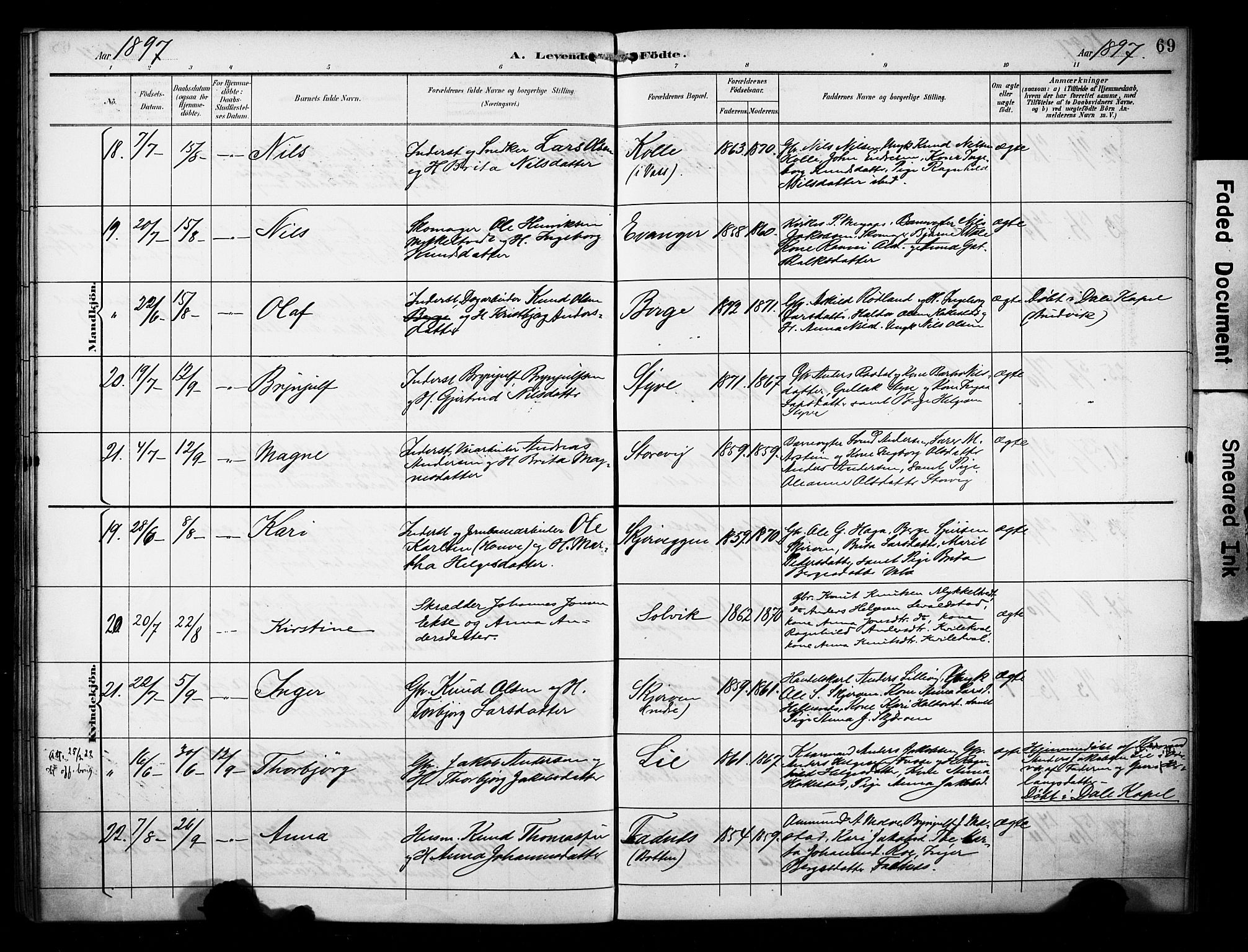 Evanger sokneprestembete, AV/SAB-A-99924: Parish register (official) no. A 2, 1892-1899, p. 69