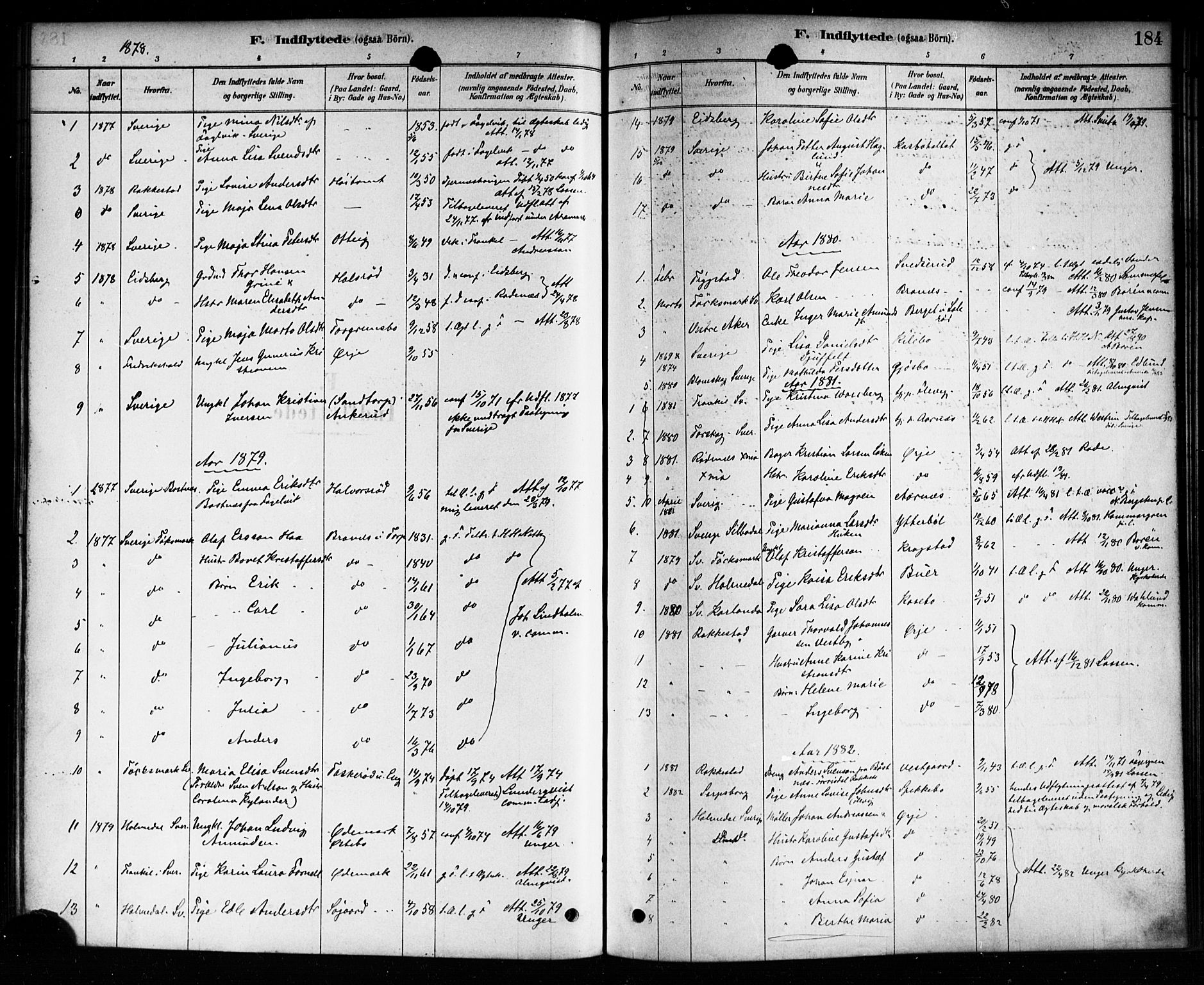 Aremark prestekontor Kirkebøker, AV/SAO-A-10899/F/Fb/L0004: Parish register (official) no. II 4, 1878-1895, p. 184