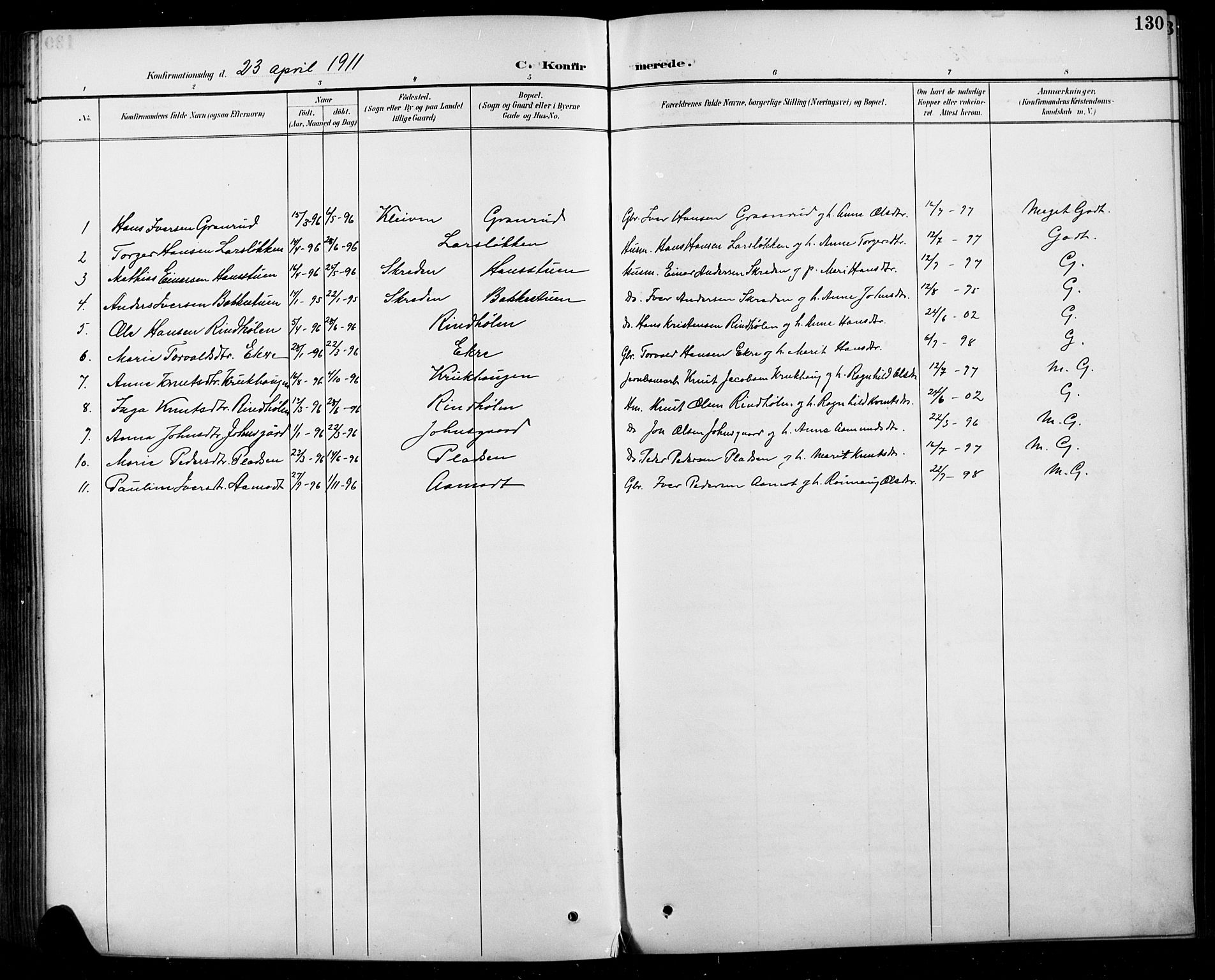 Sel prestekontor, SAH/PREST-074/H/Ha/Hab/L0005: Parish register (copy) no. 5, 1894-1923, p. 130