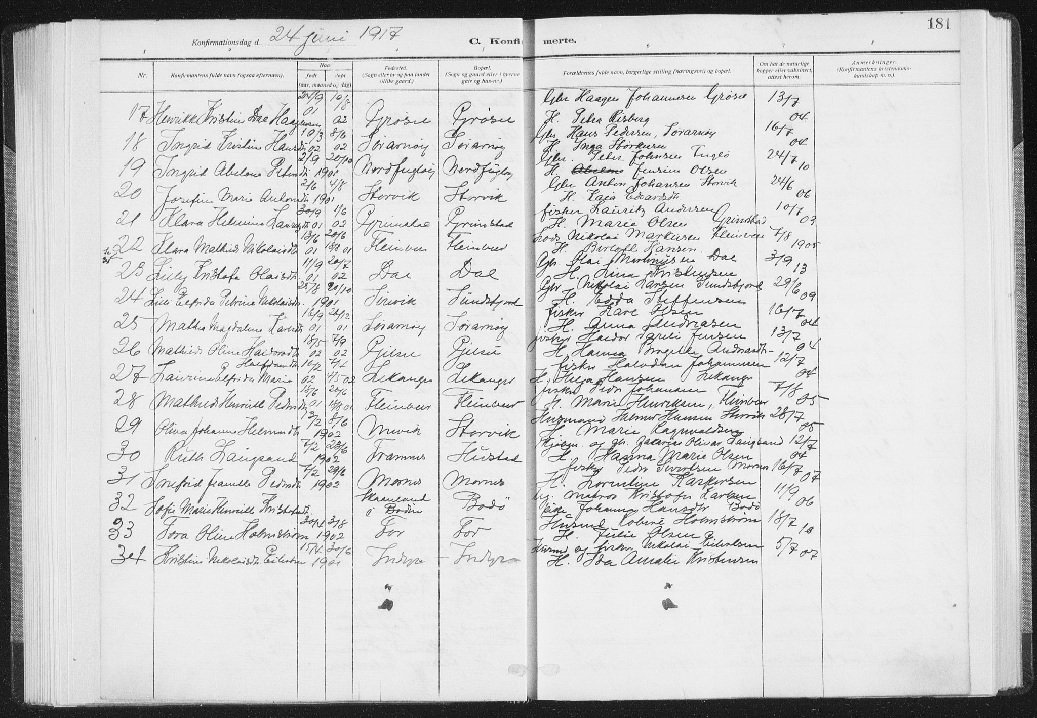 Ministerialprotokoller, klokkerbøker og fødselsregistre - Nordland, AV/SAT-A-1459/805/L0104: Parish register (official) no. 805A09, 1909-1926, p. 181