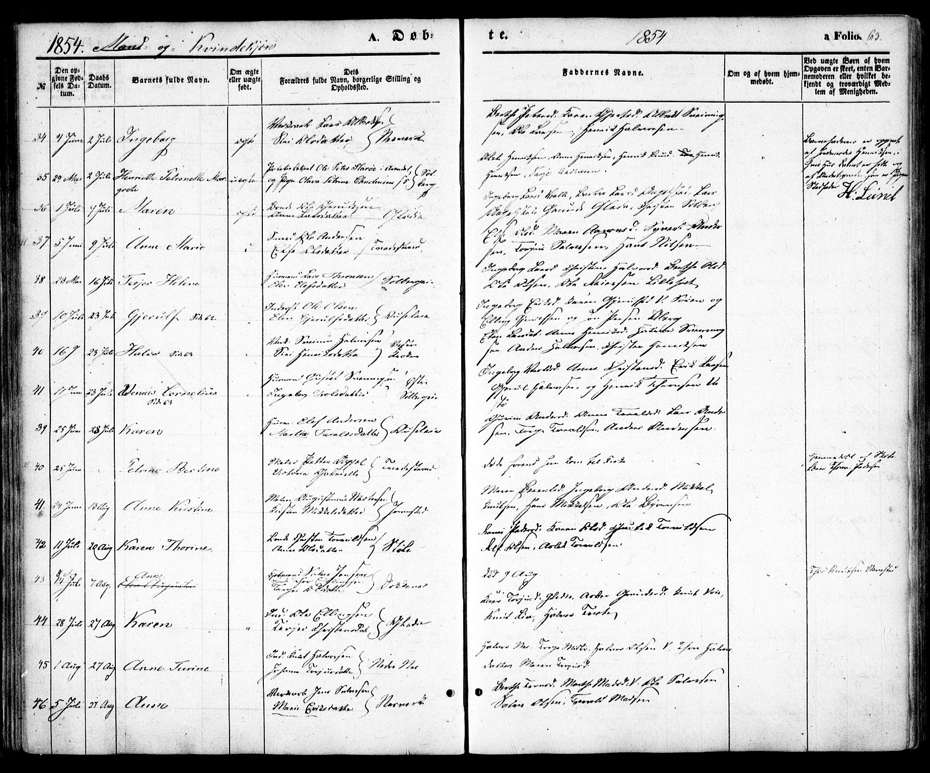 Holt sokneprestkontor, AV/SAK-1111-0021/F/Fa/L0008: Parish register (official) no. A 8, 1849-1860, p. 63