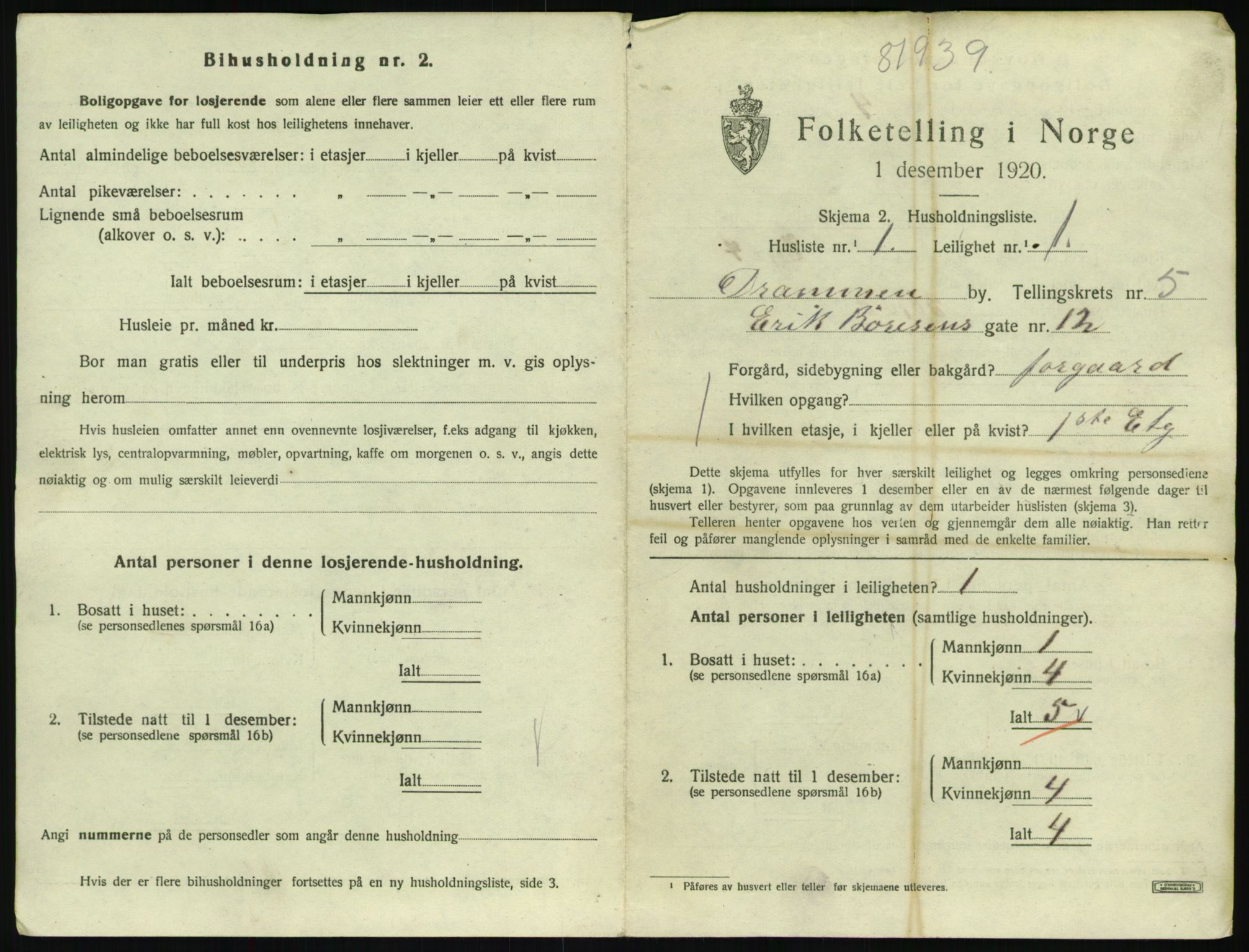 SAKO, 1920 census for Drammen, 1920, p. 9909
