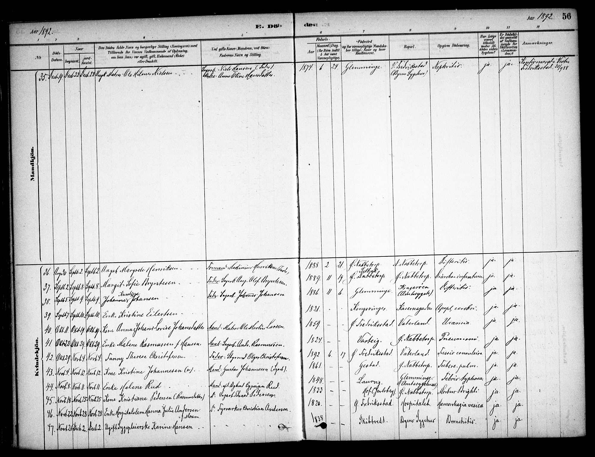 Østre Fredrikstad prestekontor Kirkebøker, AV/SAO-A-10907/F/Fa/L0001: Parish register (official) no. 1, 1878-1982, p. 56