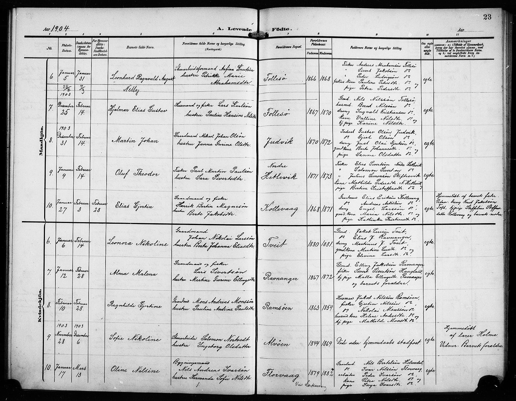 Askøy Sokneprestembete, AV/SAB-A-74101/H/Ha/Hab/Haba/L0010: Parish register (copy) no. A 10, 1903-1907, p. 23