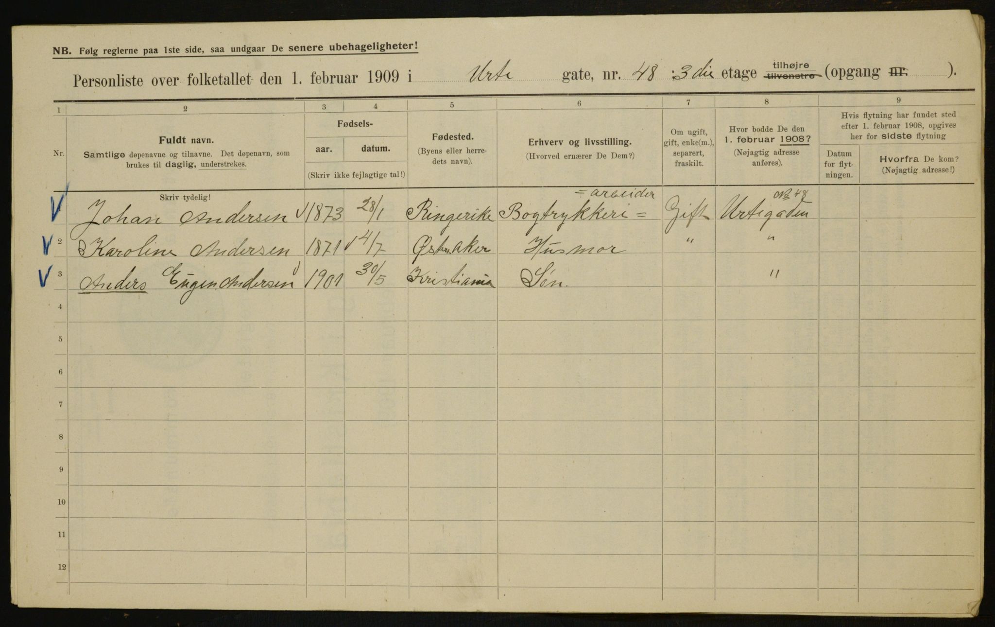 OBA, Municipal Census 1909 for Kristiania, 1909, p. 110054