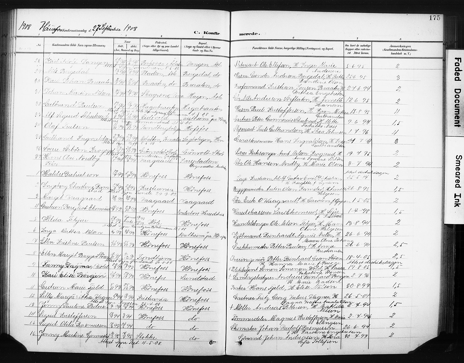 Hønefoss kirkebøker, AV/SAKO-A-609/F/Fa/L0003: Parish register (official) no. 3, 1900-1913, p. 175