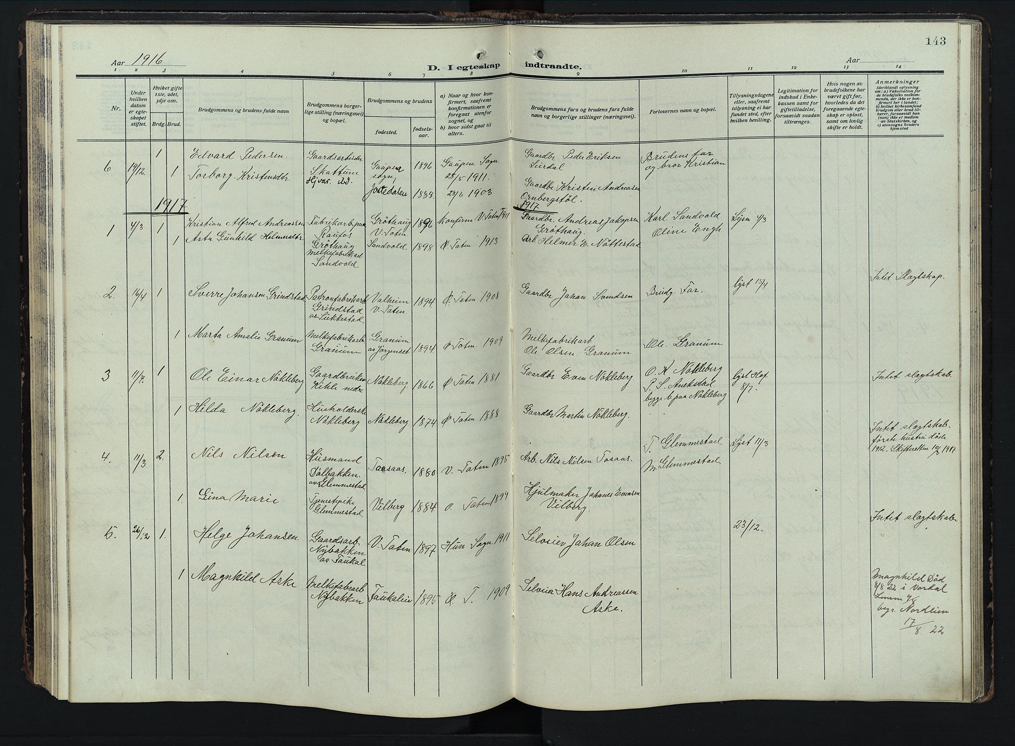 Østre Toten prestekontor, AV/SAH-PREST-104/H/Ha/Hab/L0009: Parish register (copy) no. 9, 1908-1956, p. 143