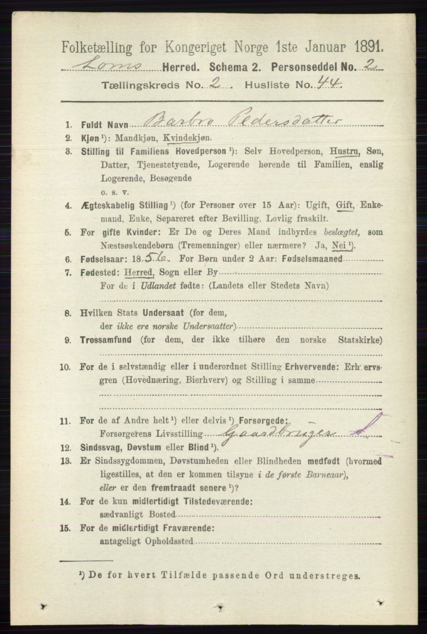 RA, 1891 census for 0514 Lom, 1891, p. 1085