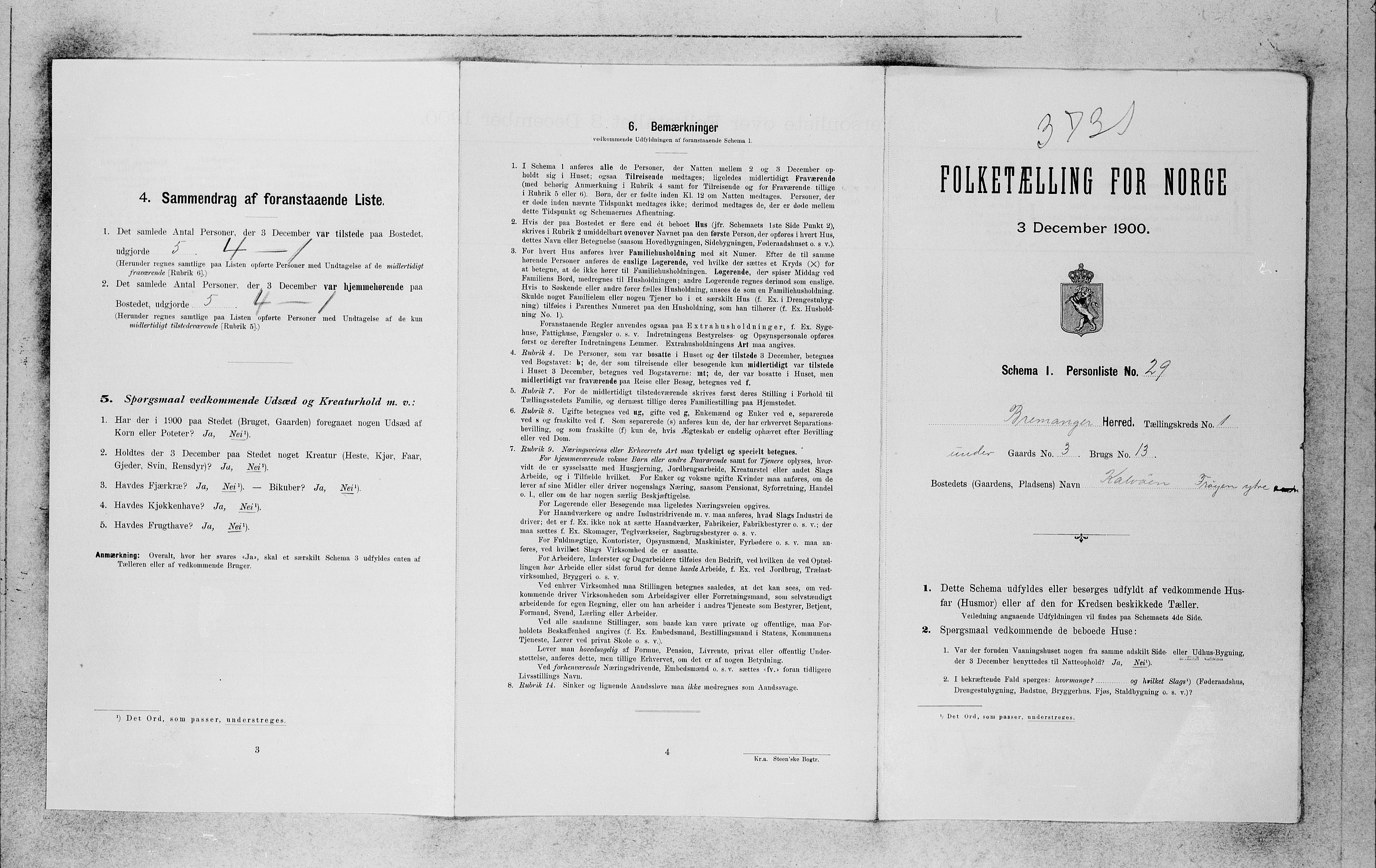 SAB, 1900 census for Bremanger, 1900, p. 117