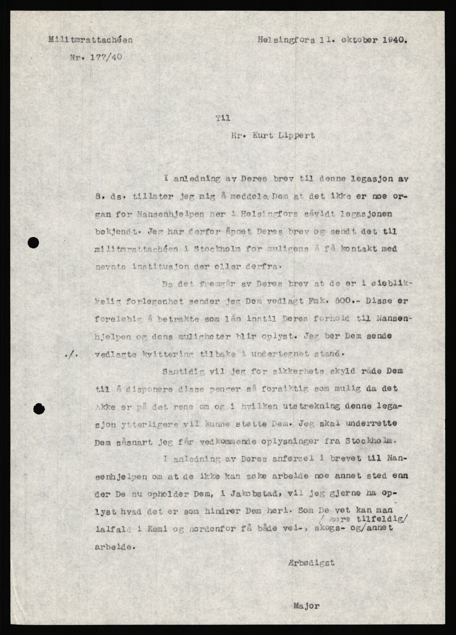Forsvaret, Forsvarets krigshistoriske avdeling, AV/RA-RAFA-2017/Y/Ya/L0006: II-C-11-11,2 - Utenriksdepartementet.  Legasjonen i Helsingfors., 1940-1946, p. 405