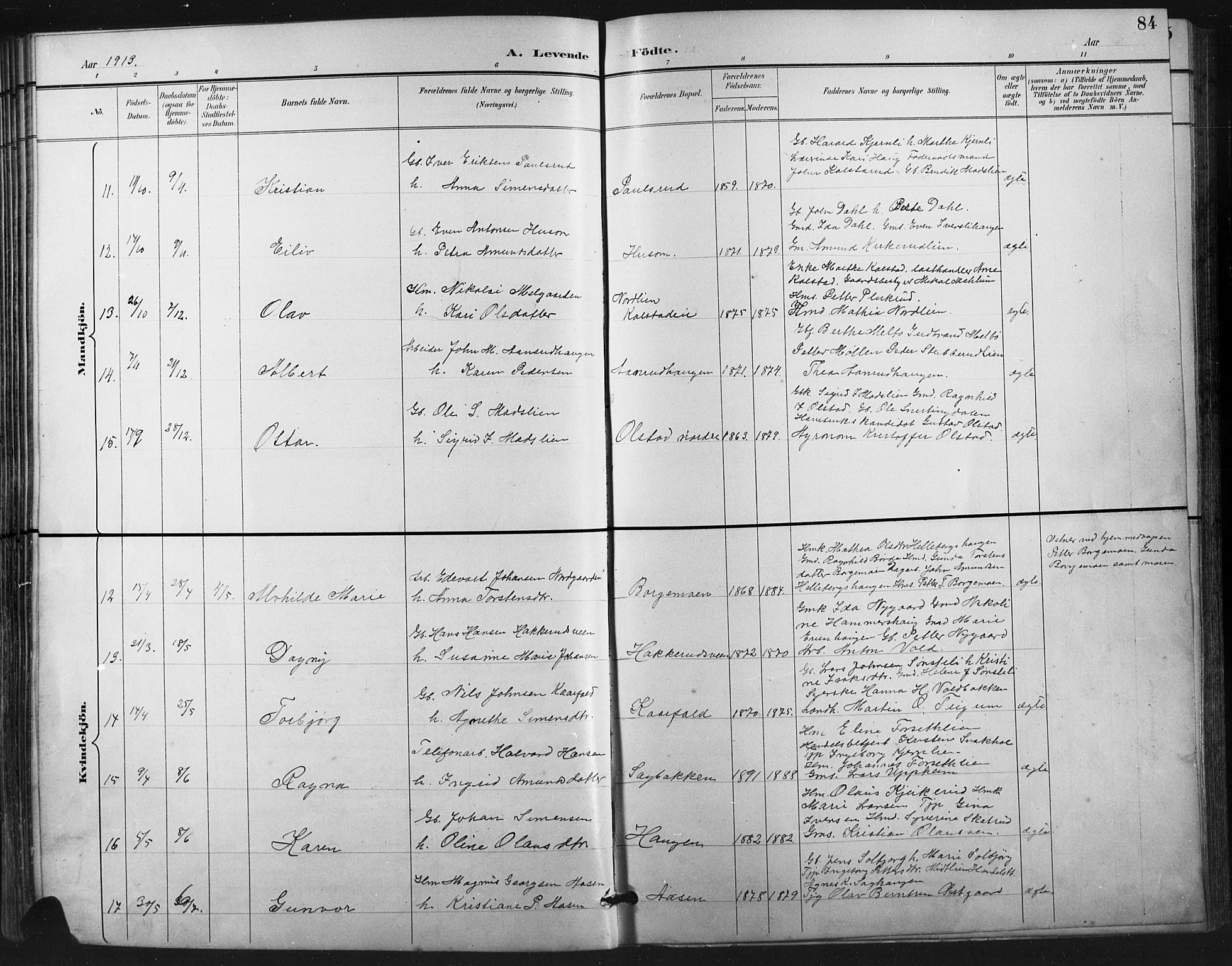 Vestre Gausdal prestekontor, AV/SAH-PREST-094/H/Ha/Hab/L0003: Parish register (copy) no. 3, 1896-1925, p. 84