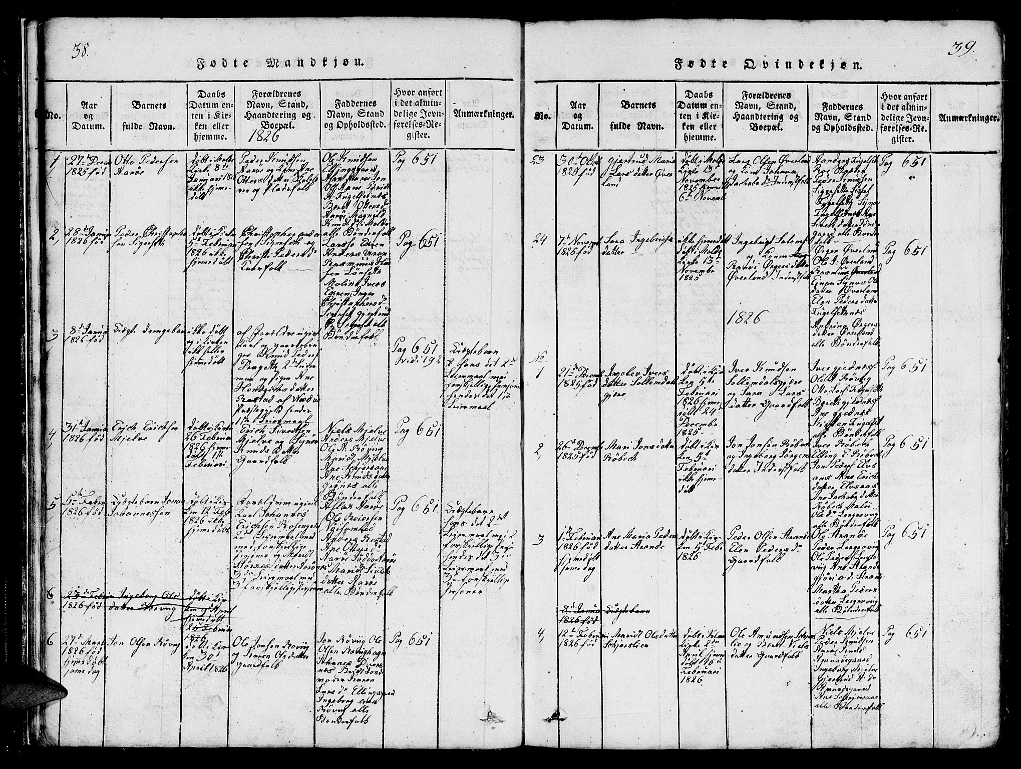 Ministerialprotokoller, klokkerbøker og fødselsregistre - Møre og Romsdal, SAT/A-1454/555/L0665: Parish register (copy) no. 555C01, 1818-1868, p. 38-39