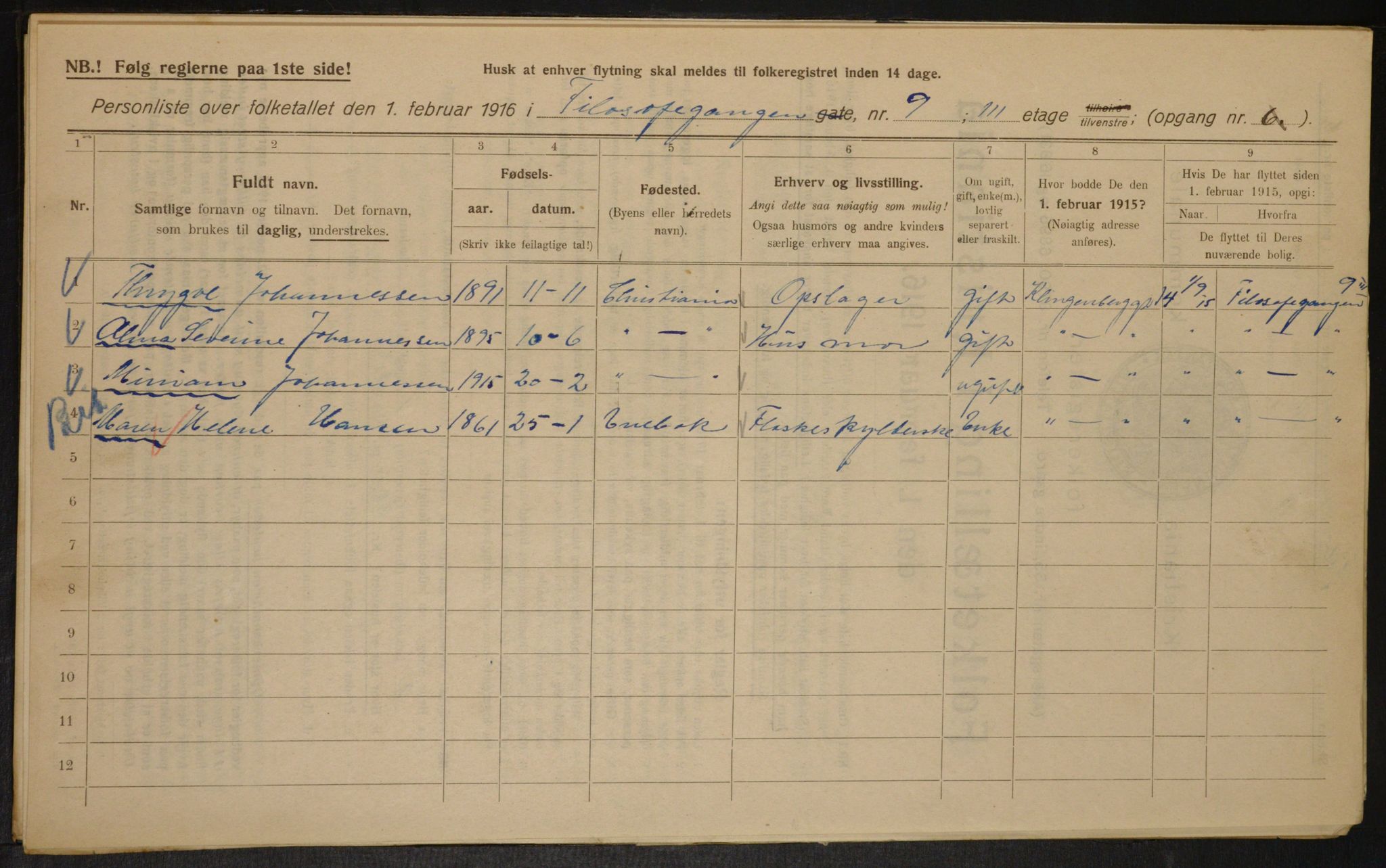 OBA, Municipal Census 1916 for Kristiania, 1916, p. 24653