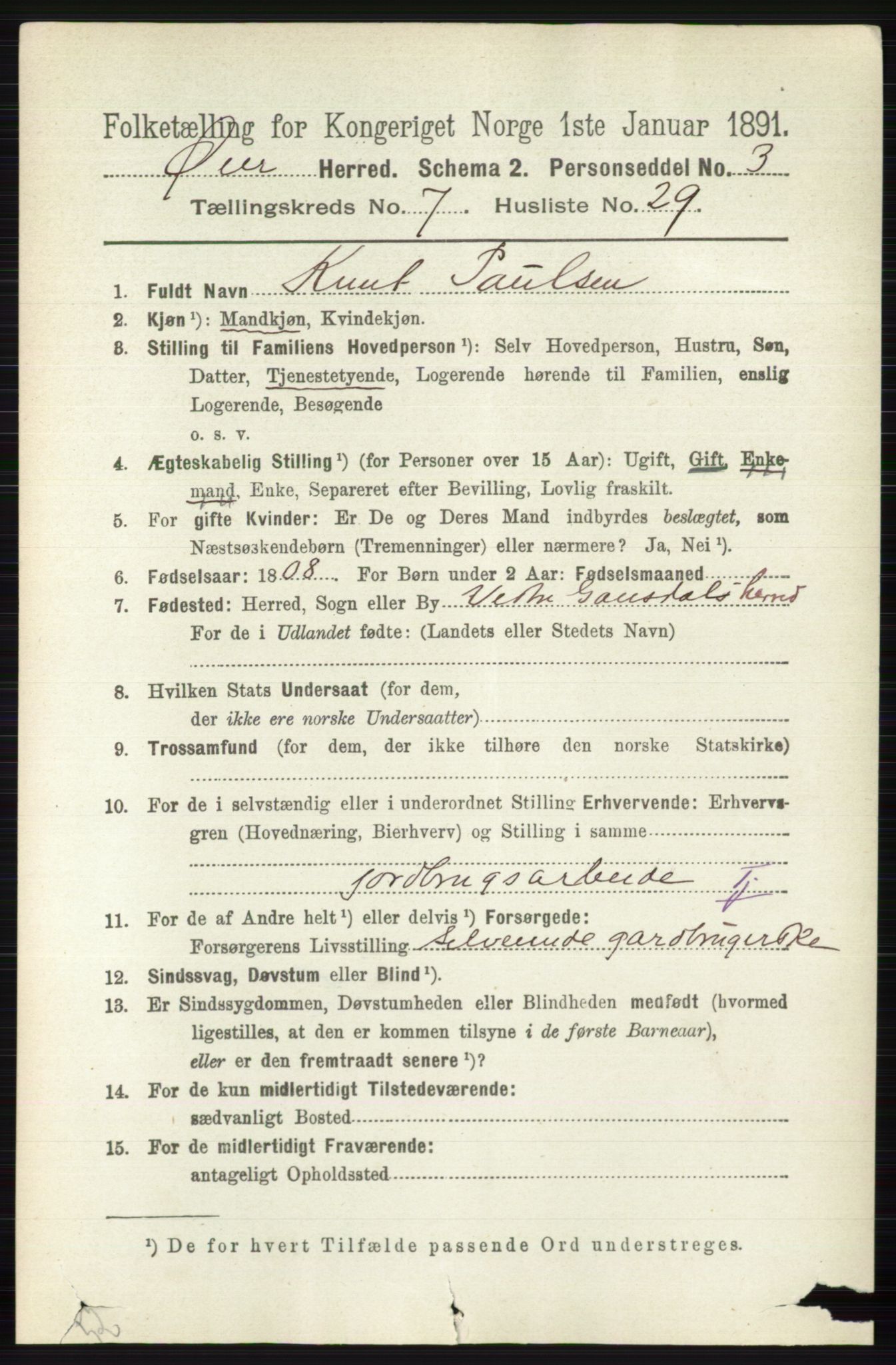 RA, 1891 census for 0521 Øyer, 1891, p. 2639