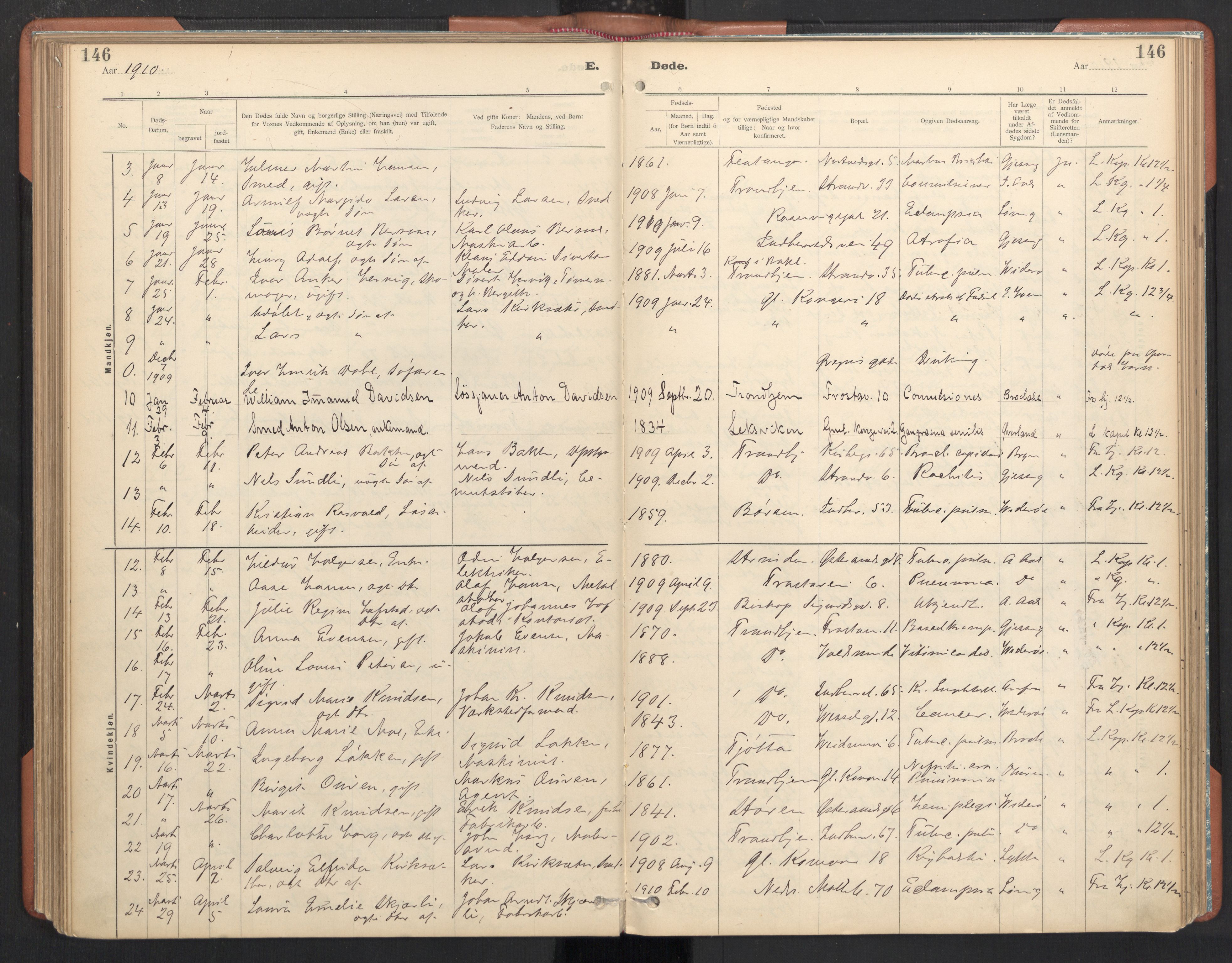 Ministerialprotokoller, klokkerbøker og fødselsregistre - Sør-Trøndelag, SAT/A-1456/605/L0244: Parish register (official) no. 605A06, 1908-1954, p. 146