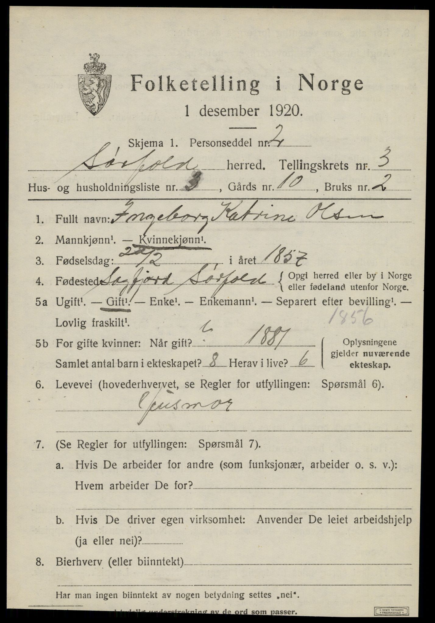 SAT, 1920 census for Sørfold, 1920, p. 1937