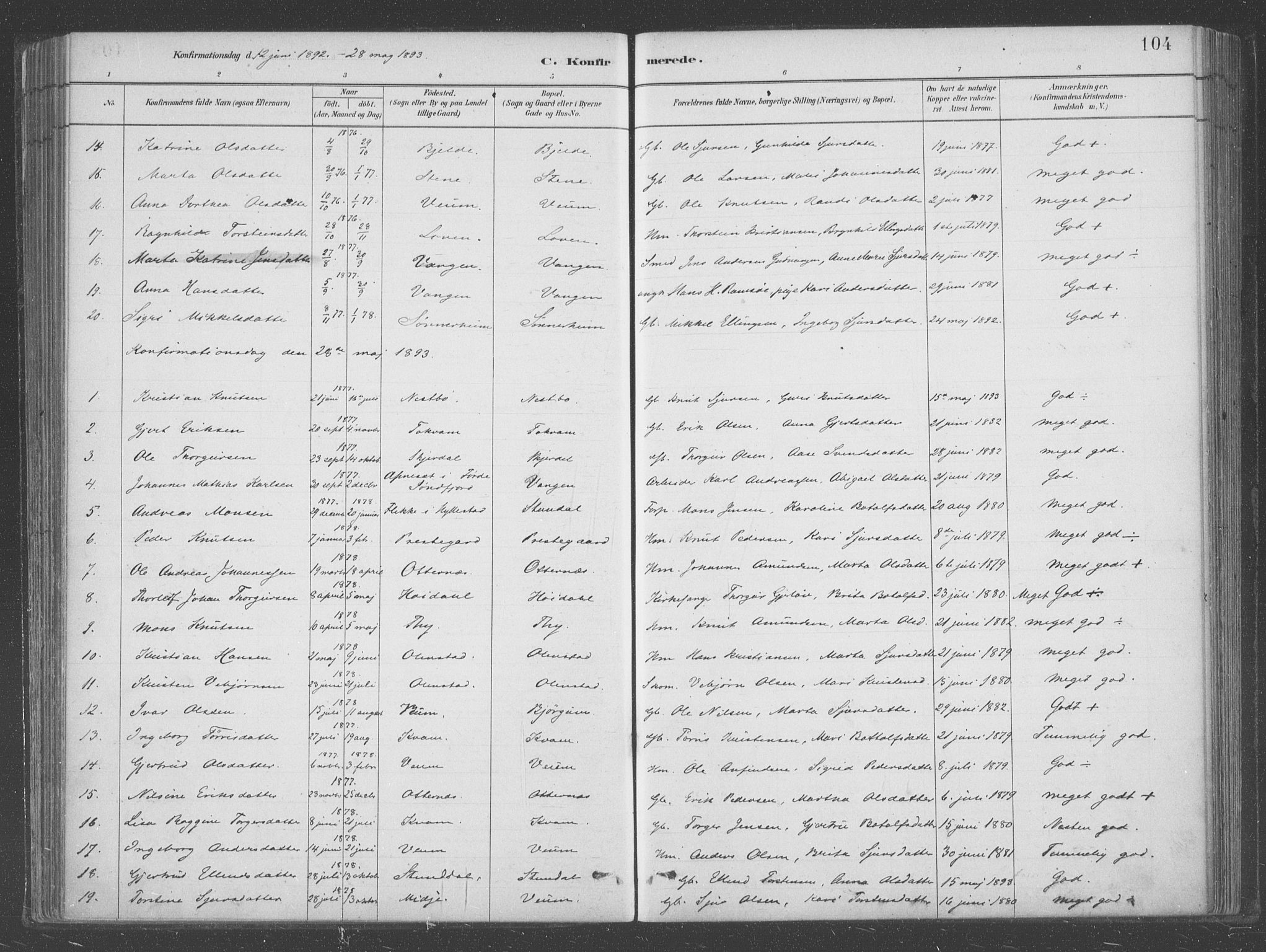Aurland sokneprestembete, SAB/A-99937/H/Ha/Hab/L0001: Parish register (official) no. B  1, 1880-1909, p. 104