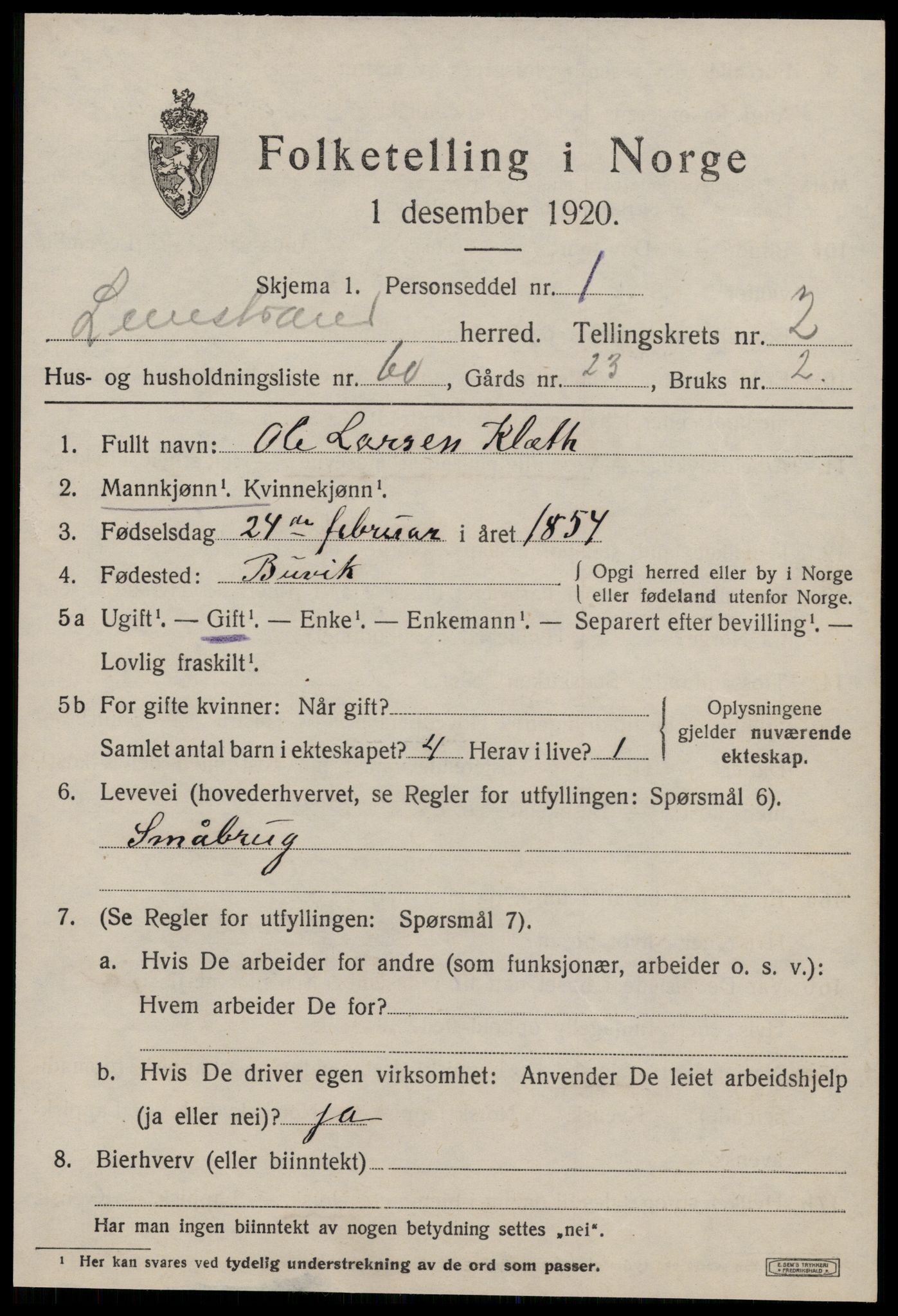 SAT, 1920 census for Leinstrand, 1920, p. 2277