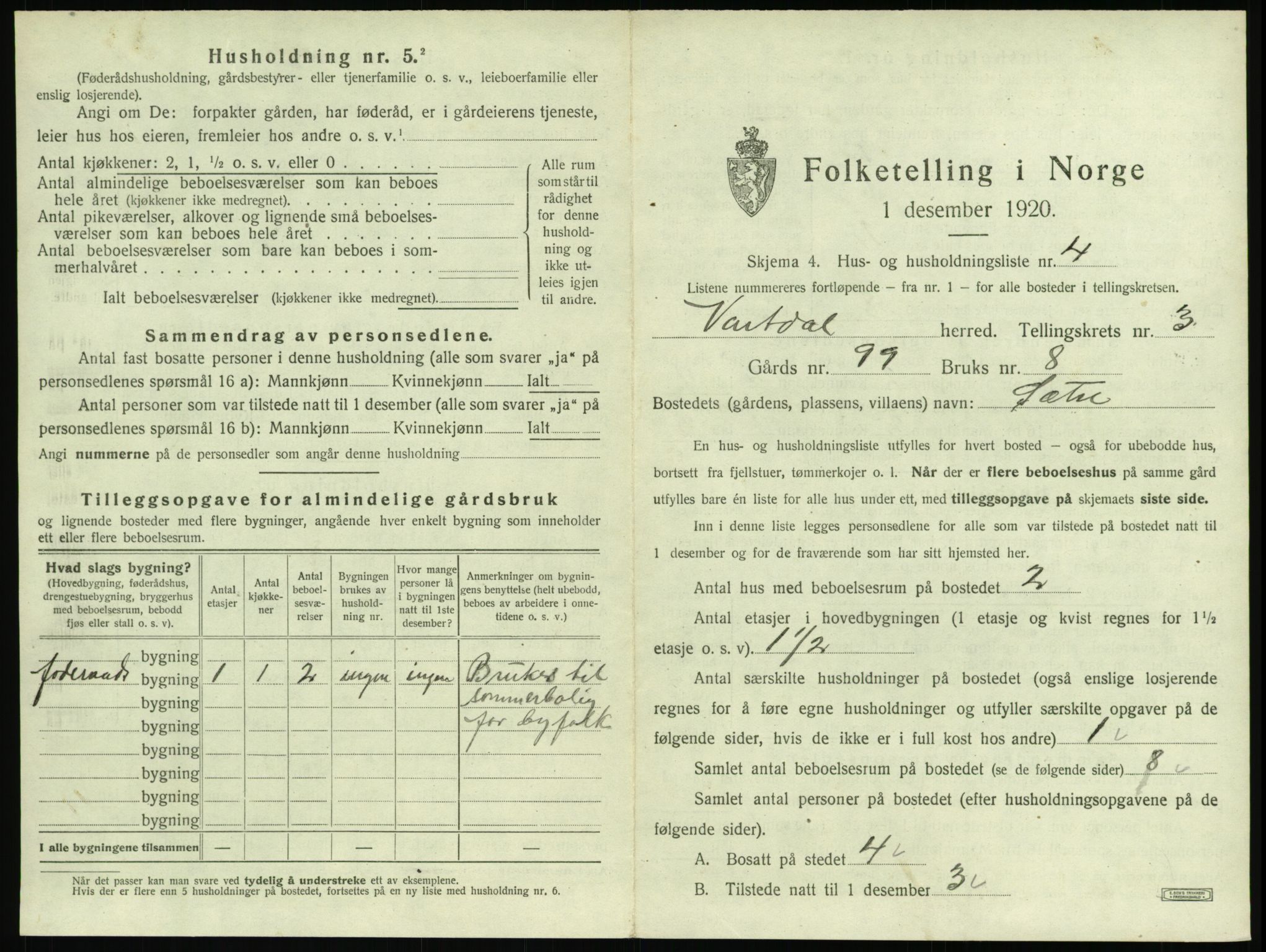 SAT, 1920 census for Vartdal, 1920, p. 159