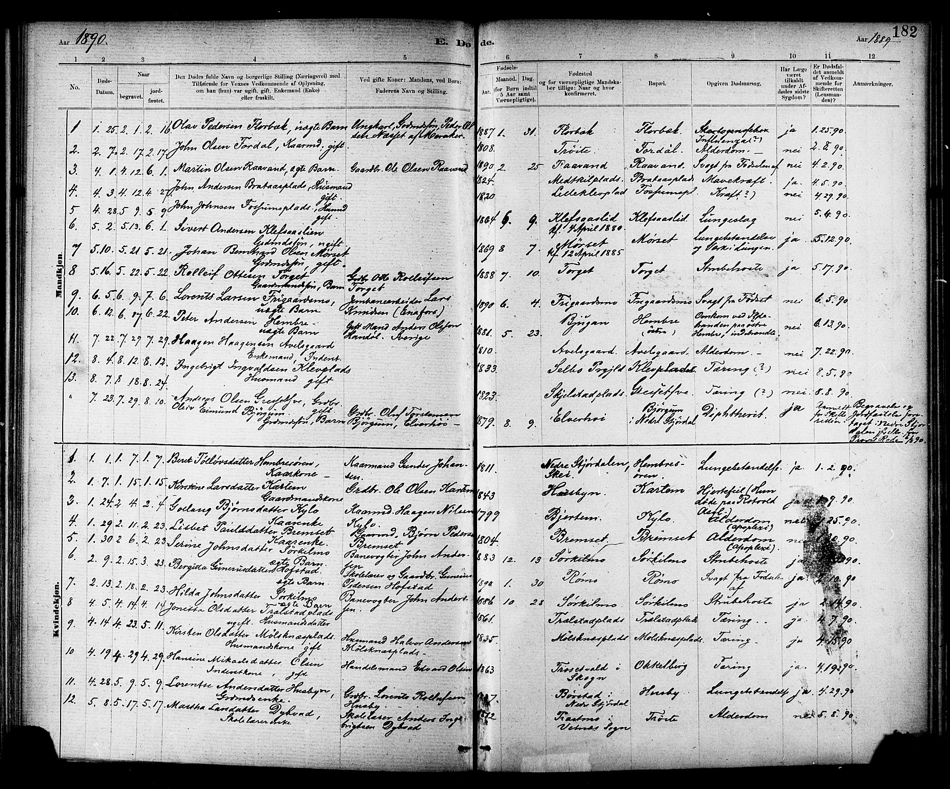 Ministerialprotokoller, klokkerbøker og fødselsregistre - Nord-Trøndelag, SAT/A-1458/703/L0030: Parish register (official) no. 703A03, 1880-1892, p. 182