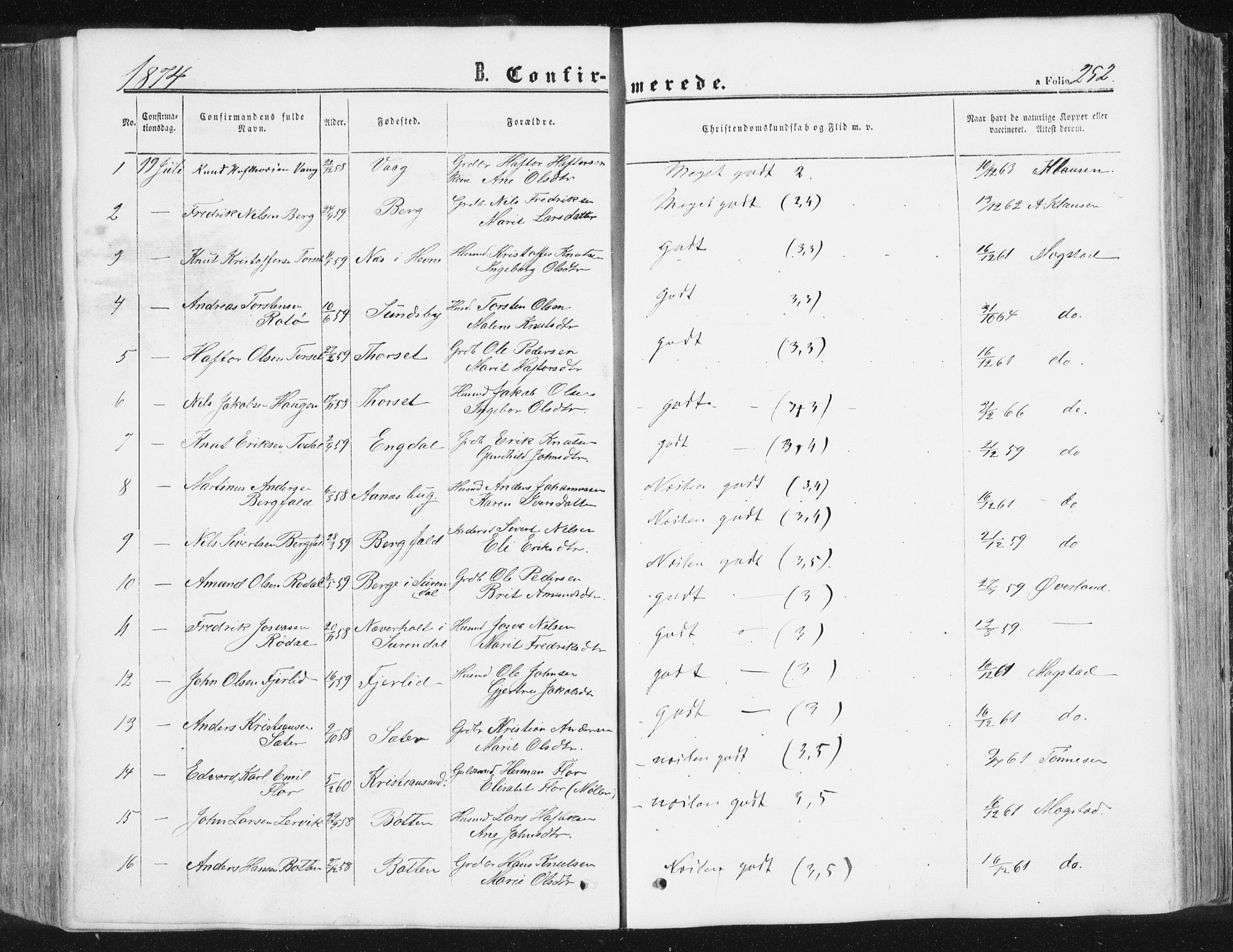 Ministerialprotokoller, klokkerbøker og fødselsregistre - Møre og Romsdal, AV/SAT-A-1454/578/L0905: Parish register (official) no. 578A04, 1859-1877, p. 252