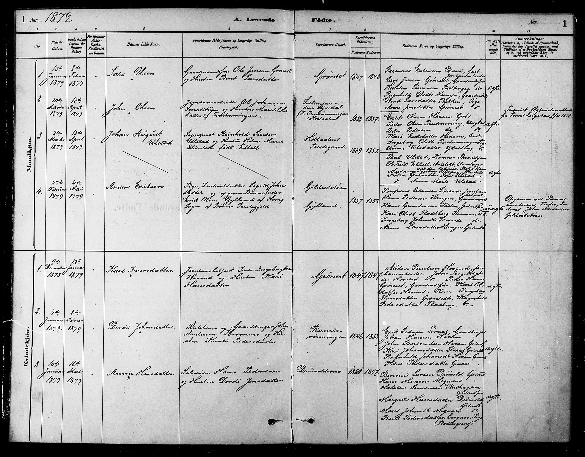 Ministerialprotokoller, klokkerbøker og fødselsregistre - Sør-Trøndelag, SAT/A-1456/685/L0972: Parish register (official) no. 685A09, 1879-1890, p. 1