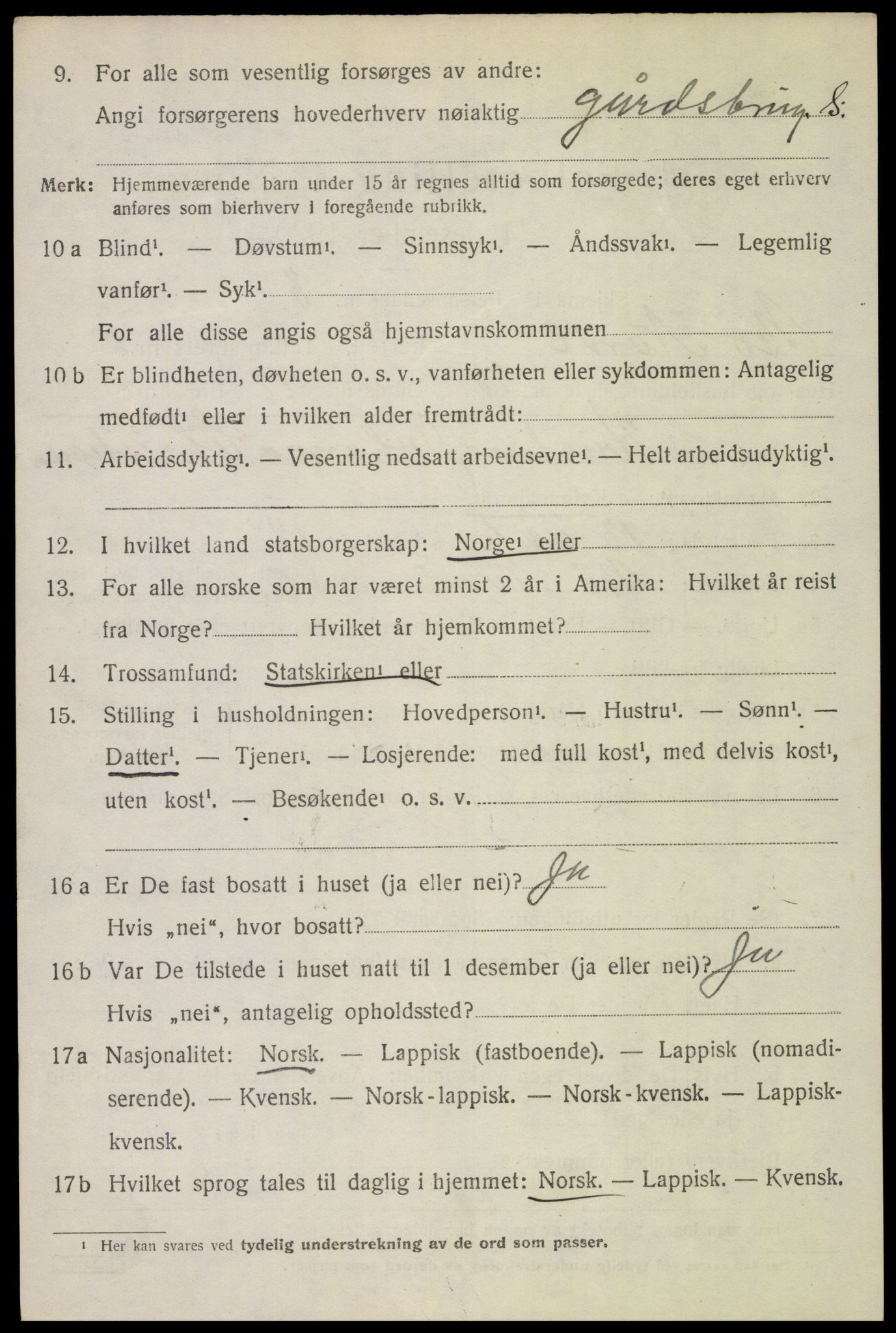 SAT, 1920 census for Bø, 1920, p. 9549