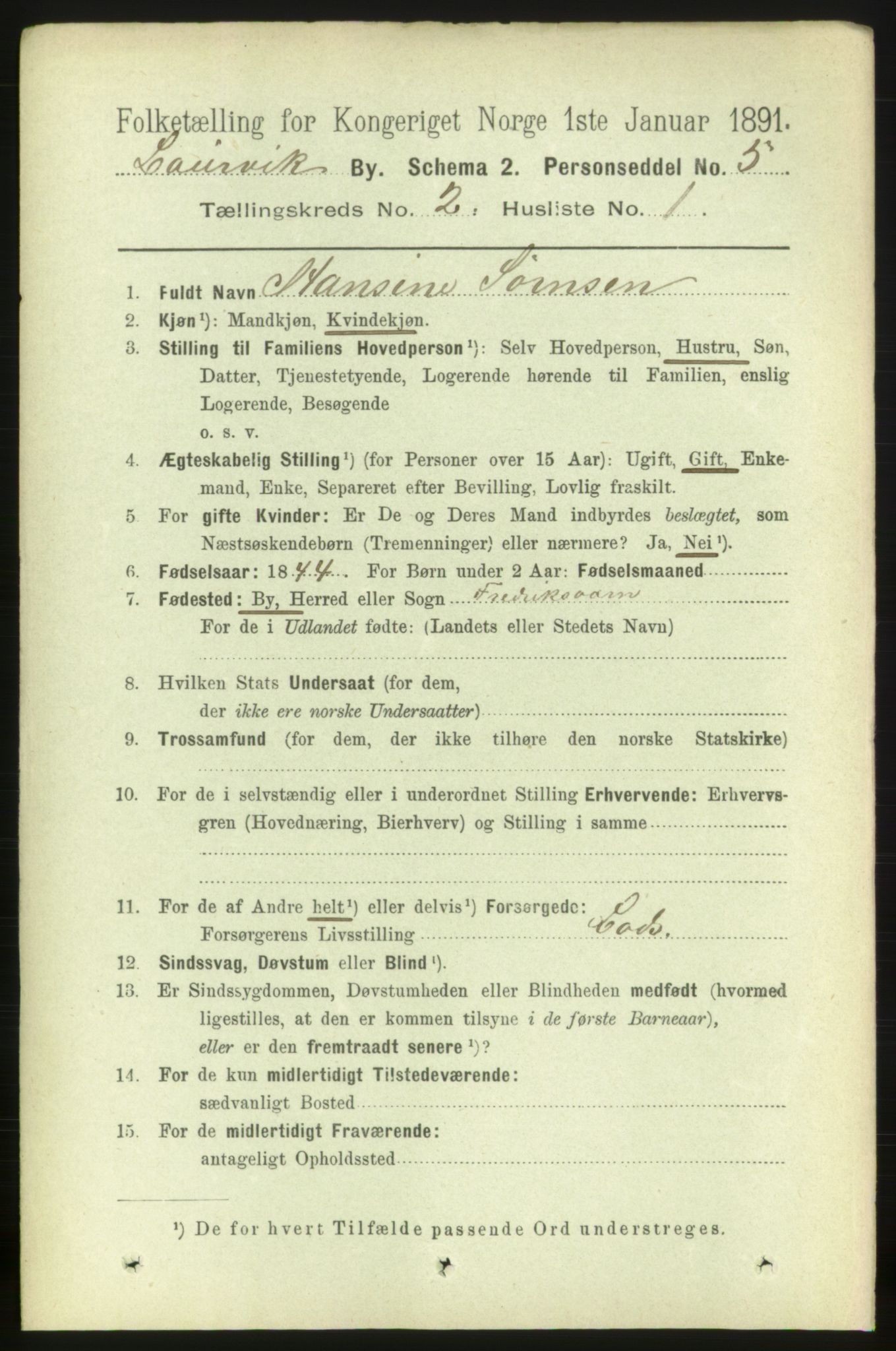 RA, 1891 census for 0707 Larvik, 1891, p. 3335