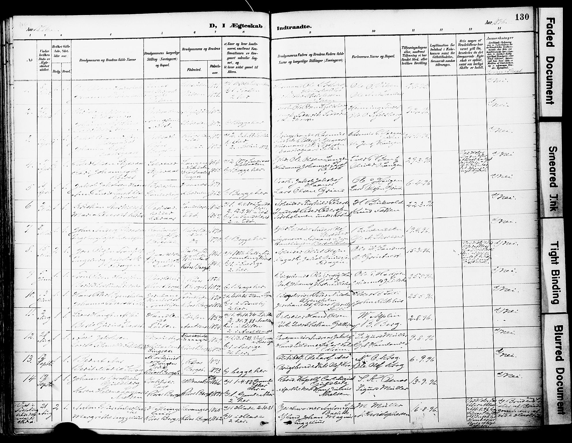 Ministerialprotokoller, klokkerbøker og fødselsregistre - Sør-Trøndelag, SAT/A-1456/681/L0935: Parish register (official) no. 681A13, 1890-1898, p. 130