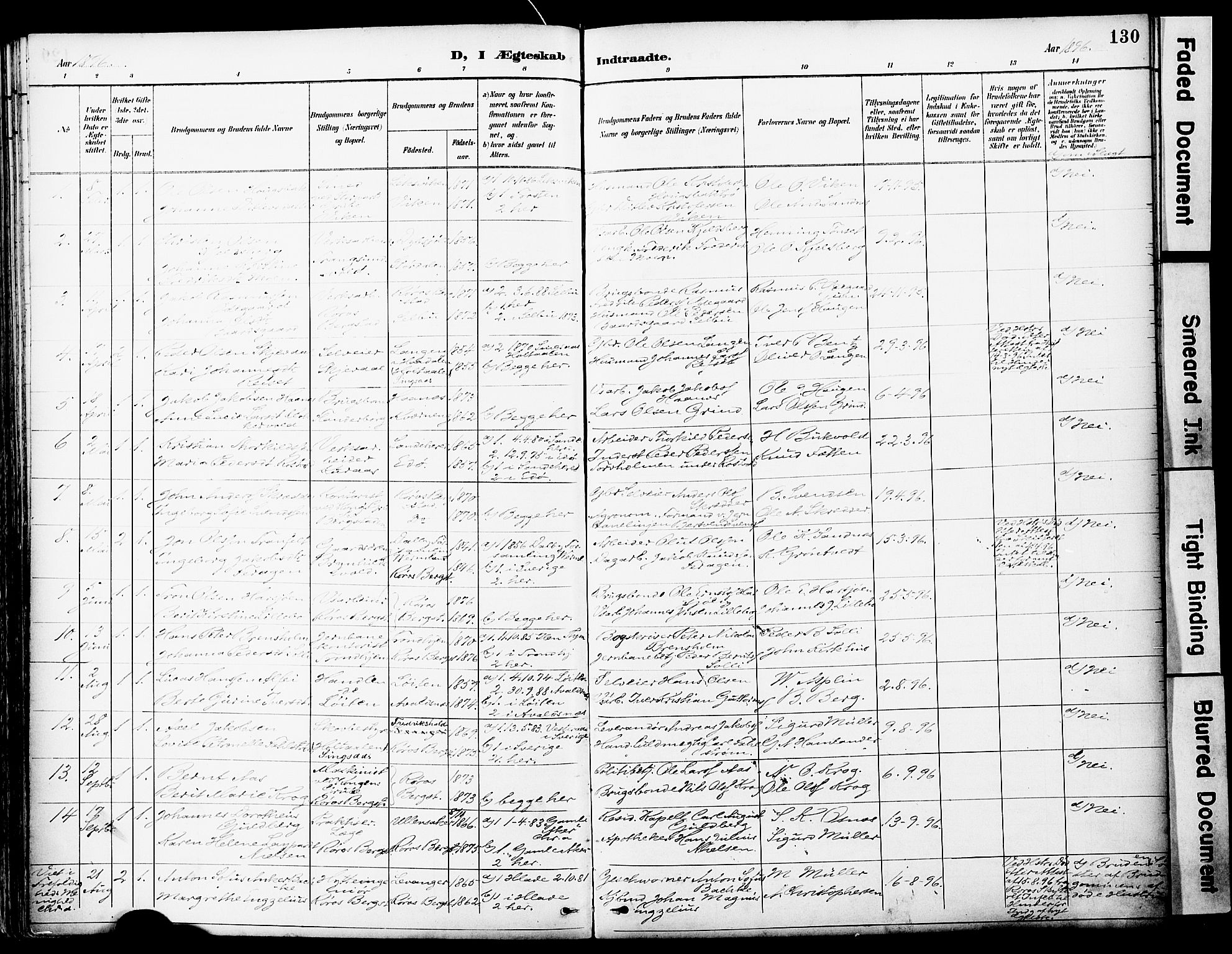 Ministerialprotokoller, klokkerbøker og fødselsregistre - Sør-Trøndelag, AV/SAT-A-1456/681/L0935: Parish register (official) no. 681A13, 1890-1898, p. 130