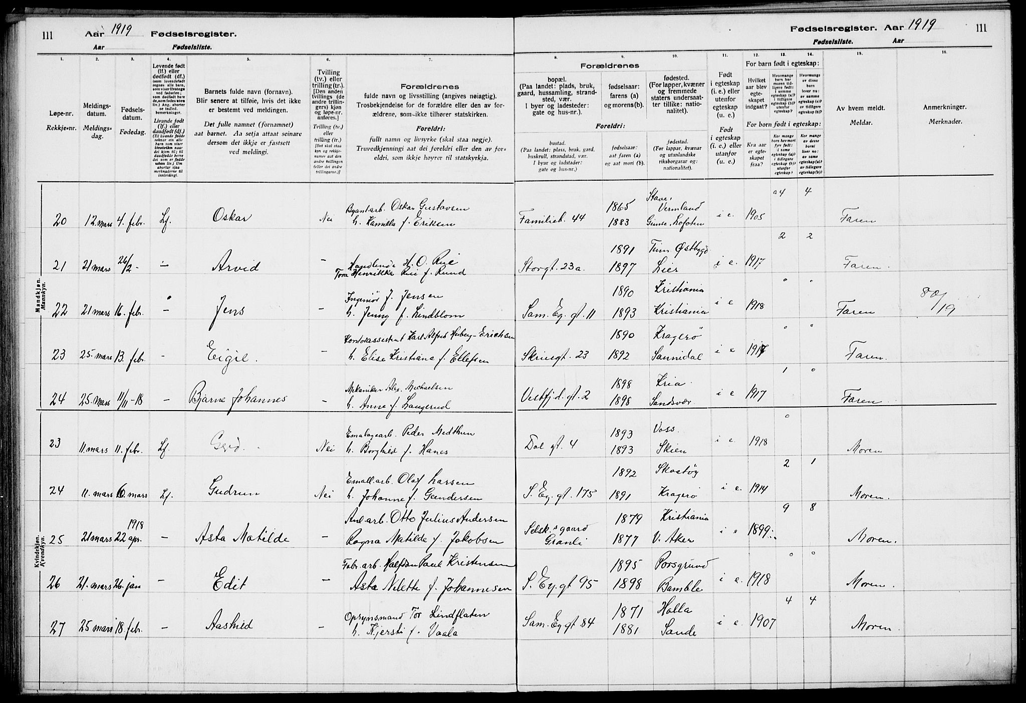 Rjukan kirkebøker, AV/SAKO-A-294/J/Ja/L0001: Birth register no. 1, 1916-1922, p. 111