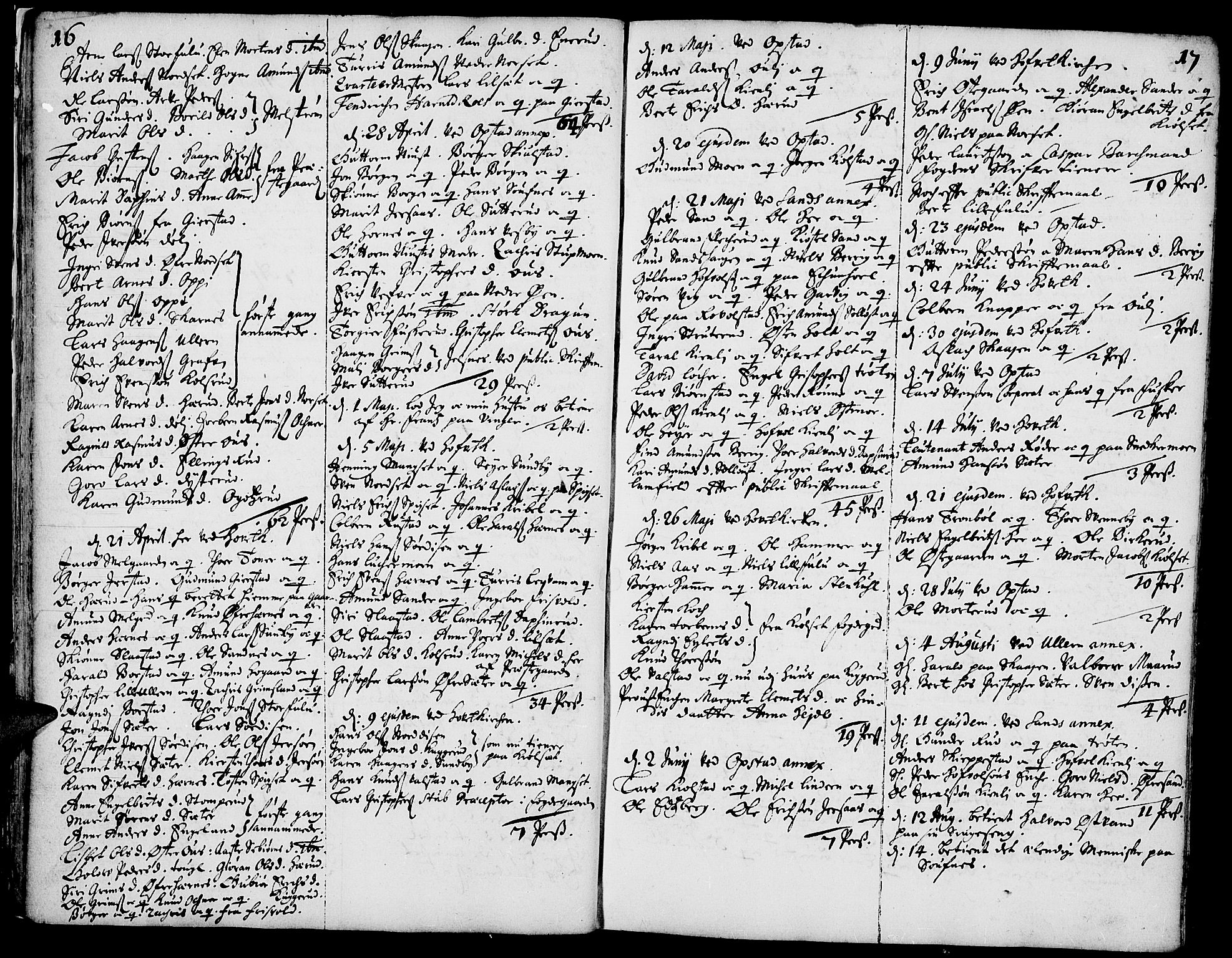 Strøm-Odalen prestekontor, SAH/PREST-028/H/Ha/Haa/L0001: Parish register (official) no. 1, 1689-1715, p. 16-17