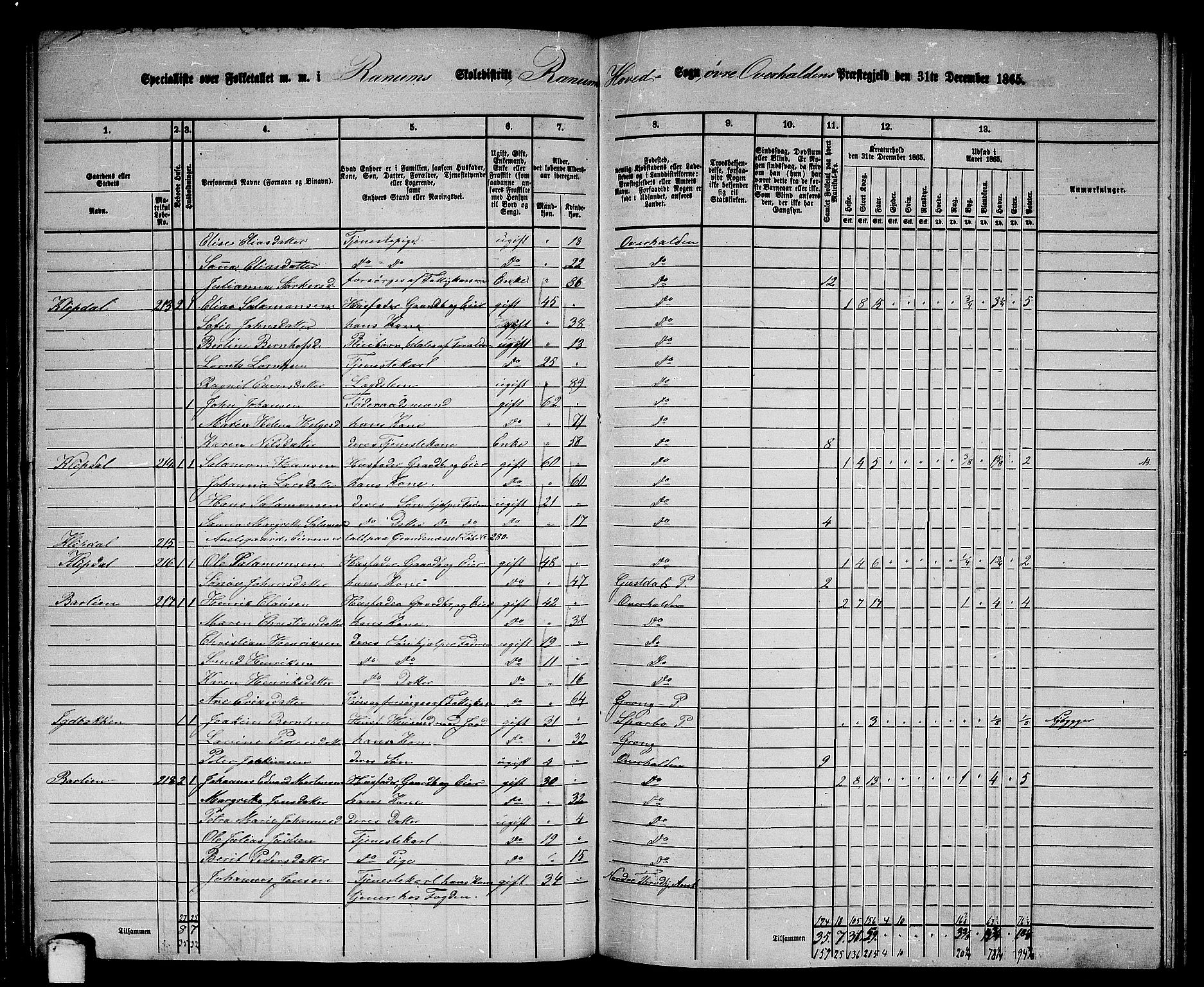 RA, 1865 census for Overhalla, 1865, p. 12