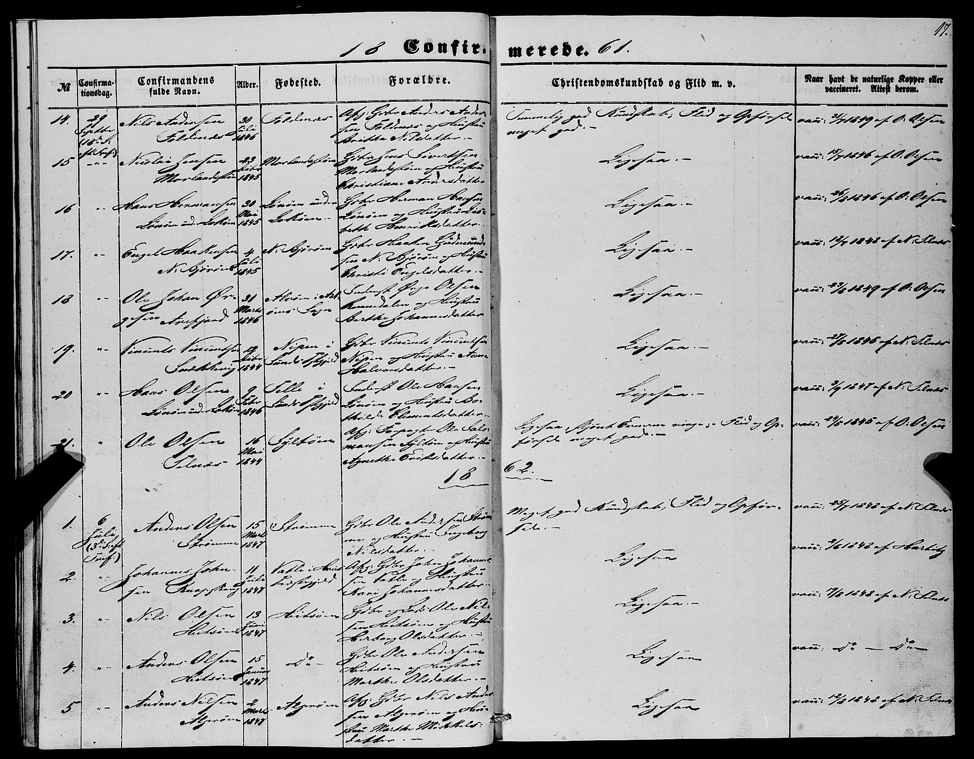 Fjell sokneprestembete, SAB/A-75301/H/Haa: Parish register (official) no. A 4, 1851-1870, p. 17
