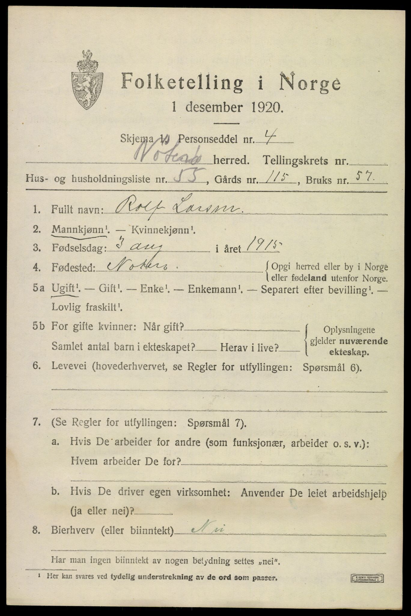 SAKO, 1920 census for Nøtterøy, 1920, p. 15763