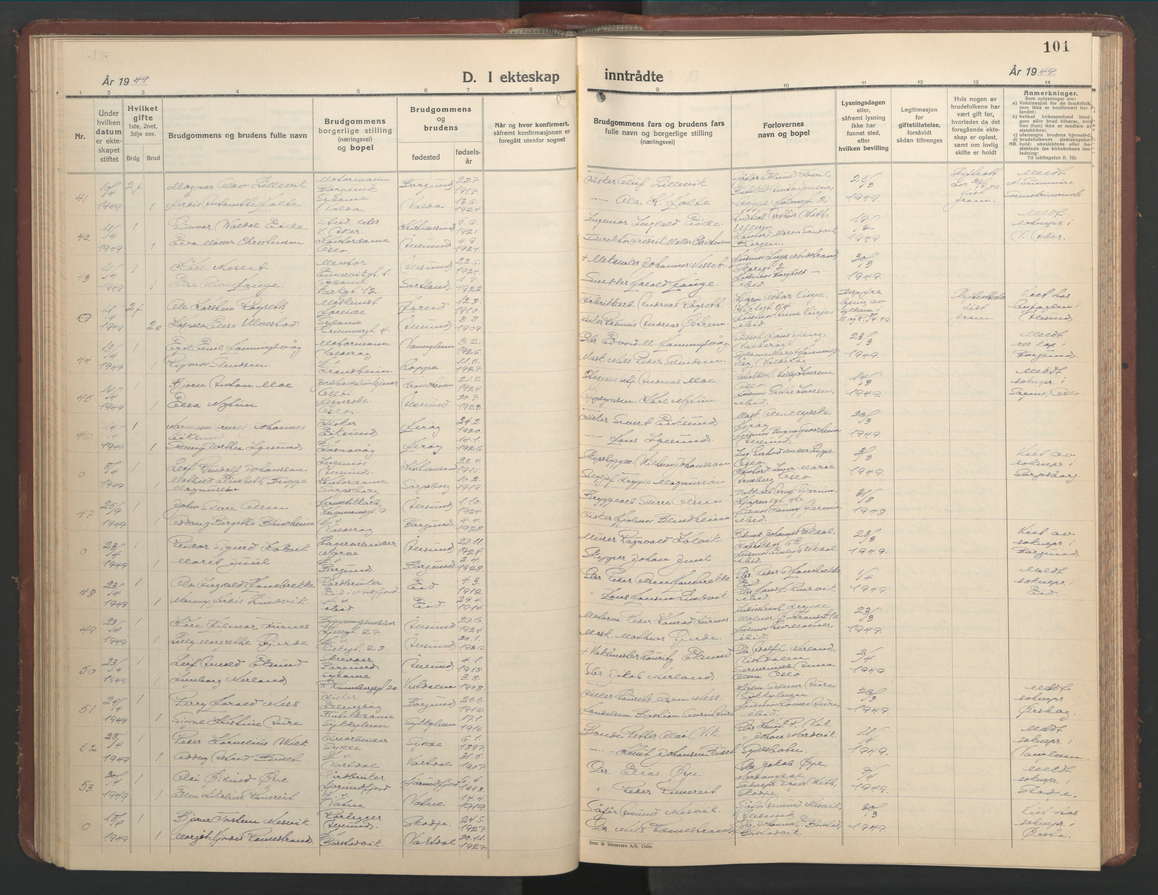 Ministerialprotokoller, klokkerbøker og fødselsregistre - Møre og Romsdal, AV/SAT-A-1454/529/L0479: Parish register (copy) no. 529C16, 1941-1950, p. 101