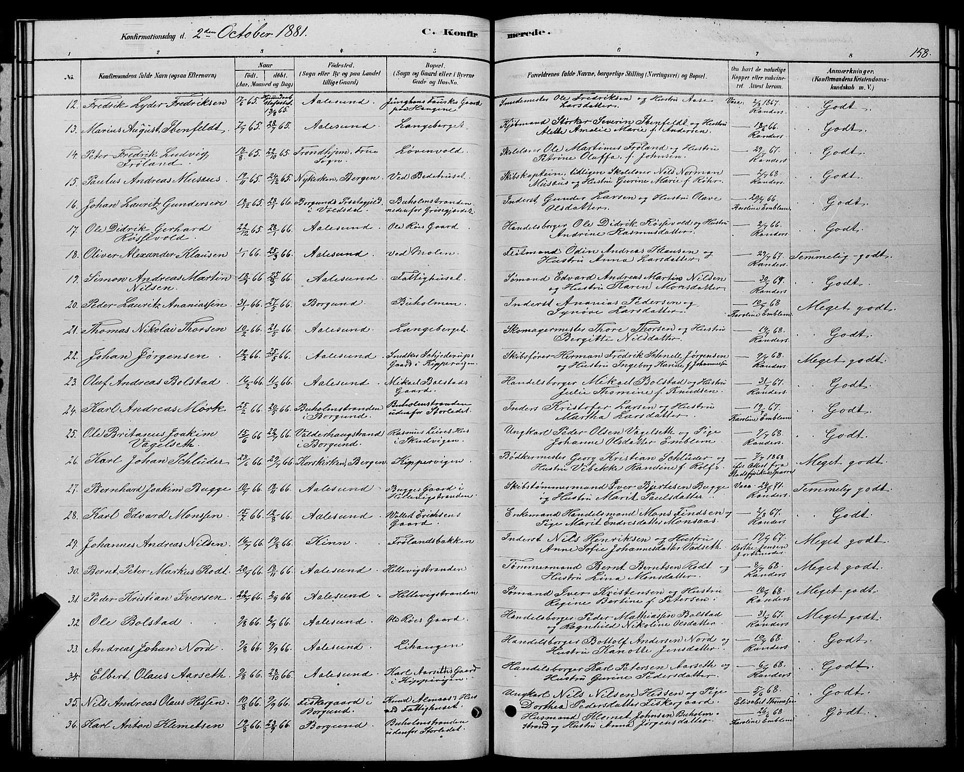 Ministerialprotokoller, klokkerbøker og fødselsregistre - Møre og Romsdal, AV/SAT-A-1454/529/L0466: Parish register (copy) no. 529C03, 1878-1888, p. 158