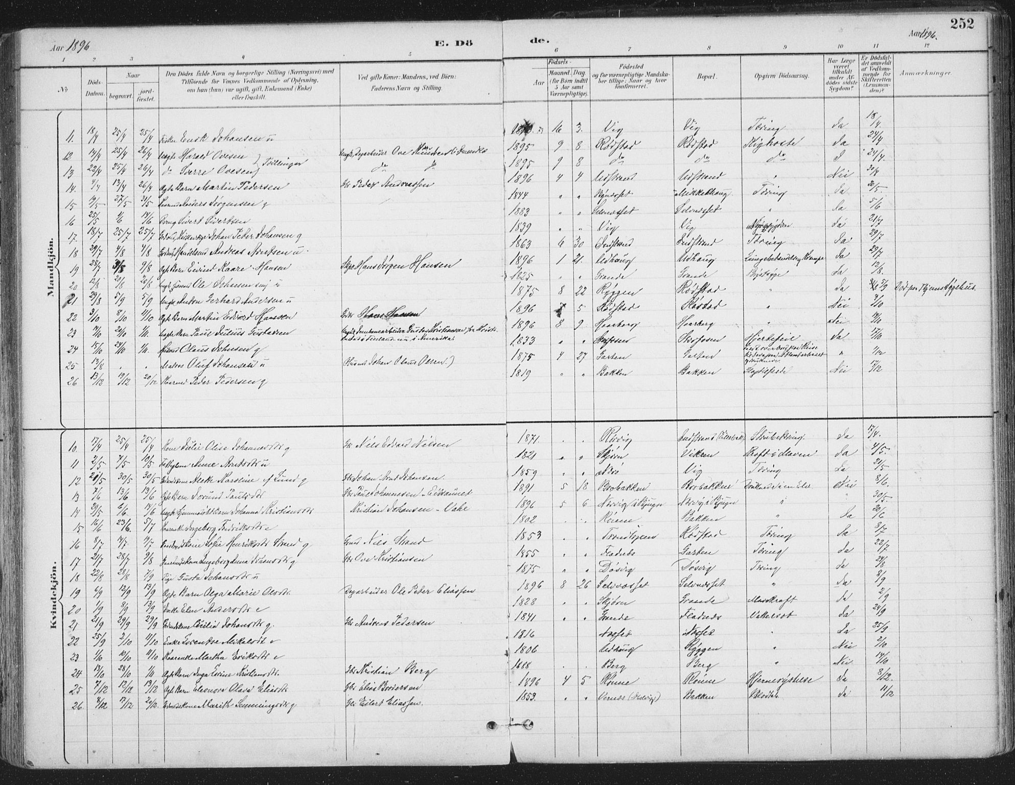 Ministerialprotokoller, klokkerbøker og fødselsregistre - Sør-Trøndelag, SAT/A-1456/659/L0743: Parish register (official) no. 659A13, 1893-1910, p. 252