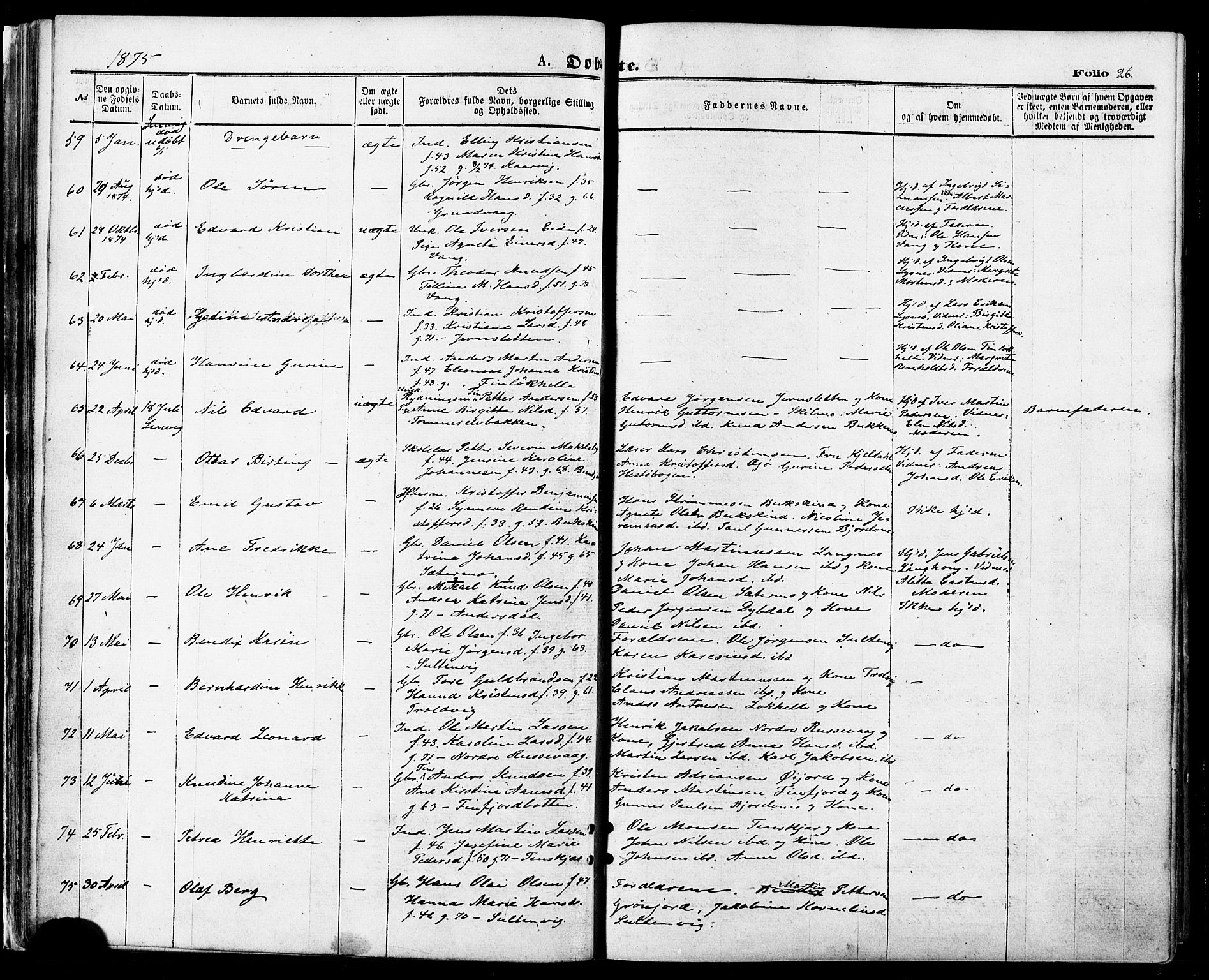 Lenvik sokneprestembete, SATØ/S-1310/H/Ha/Haa/L0010kirke: Parish register (official) no. 10, 1873-1880, p. 26
