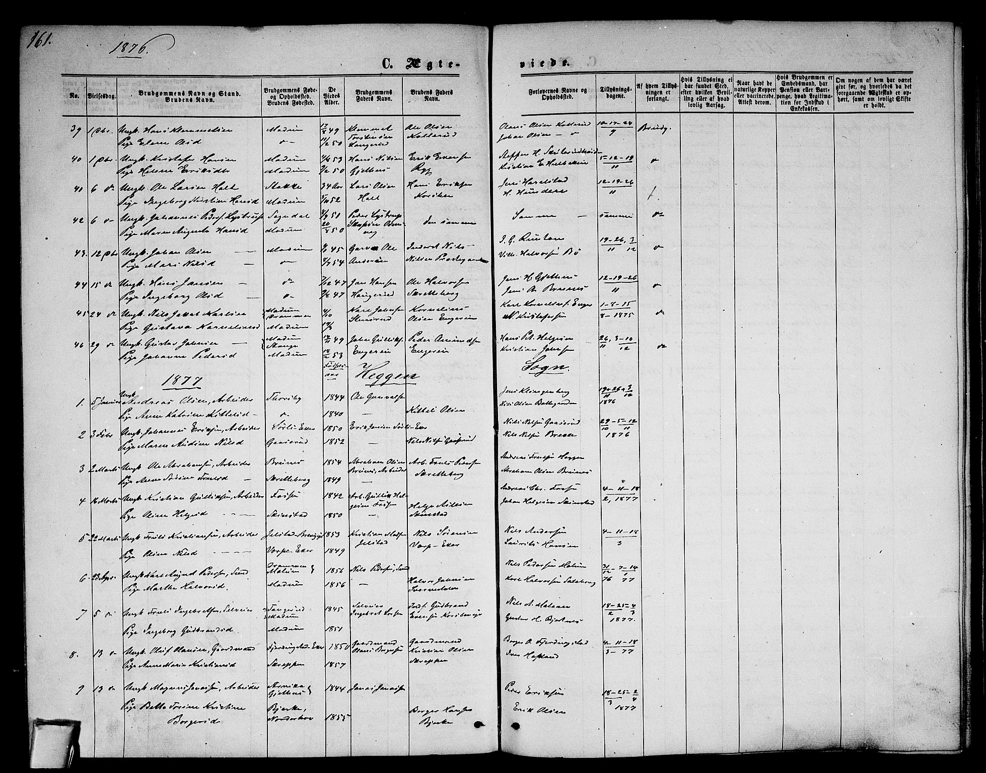 Modum kirkebøker, SAKO/A-234/G/Ga/L0007: Parish register (copy) no. I 7, 1869-1878, p. 161