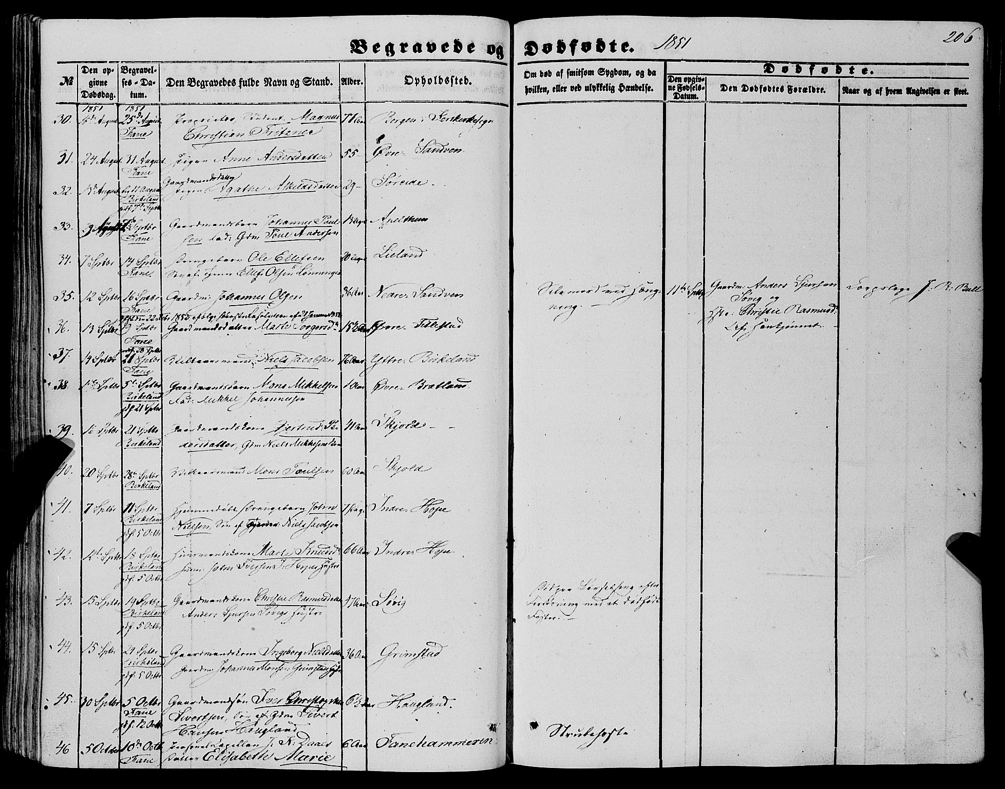 Fana Sokneprestembete, AV/SAB-A-75101/H/Haa/Haaa/L0011: Parish register (official) no. A 11, 1851-1862, p. 206