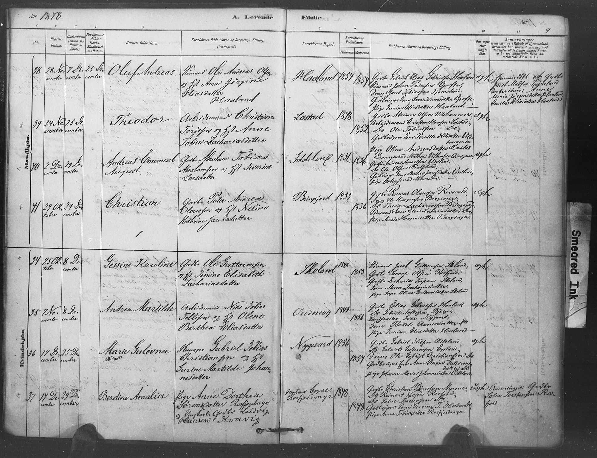 Lyngdal sokneprestkontor, AV/SAK-1111-0029/F/Fa/Fac/L0011: Parish register (official) no. A 11, 1878-1893, p. 9