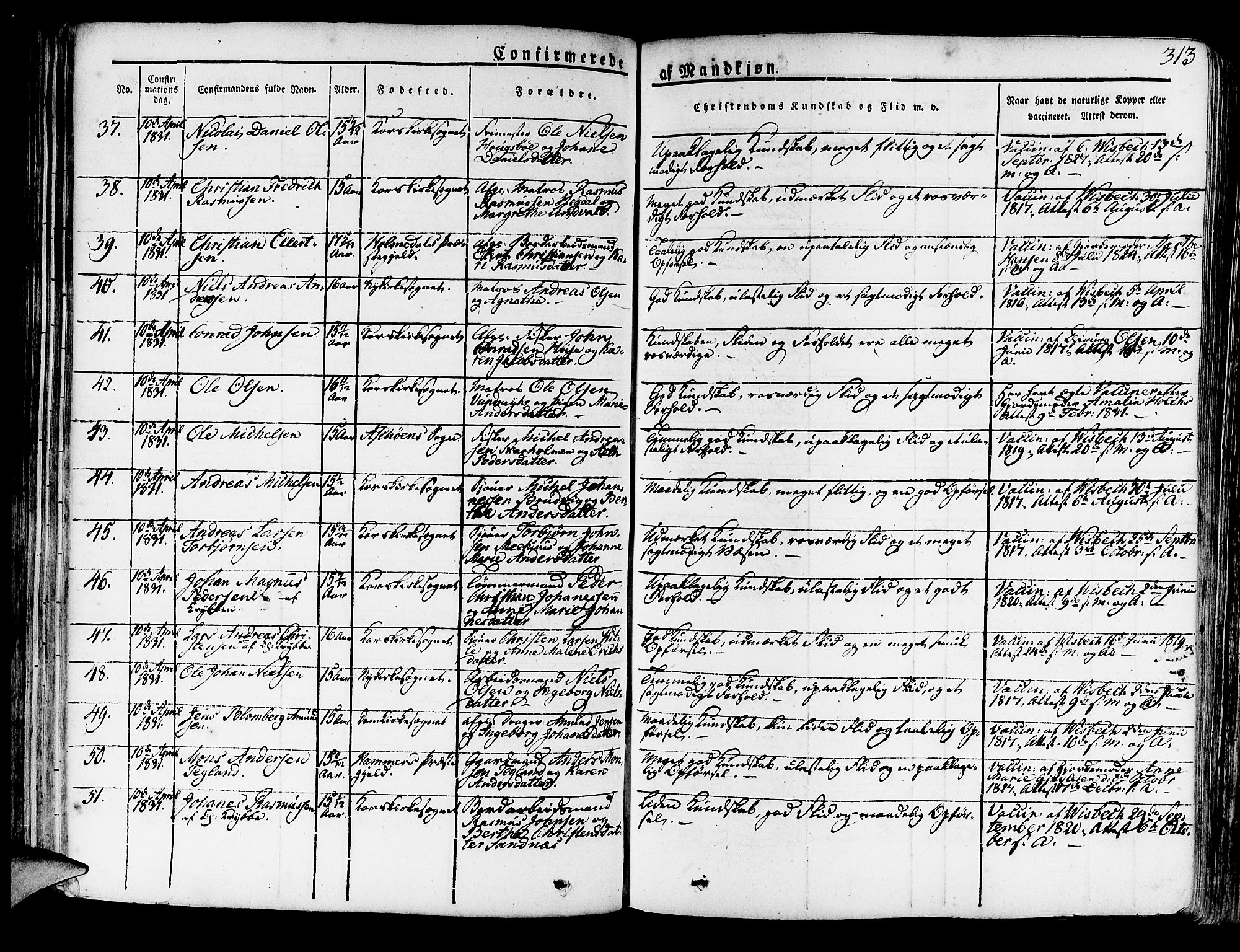 Korskirken sokneprestembete, AV/SAB-A-76101/H/Haa/L0014: Parish register (official) no. A 14, 1823-1835, p. 313