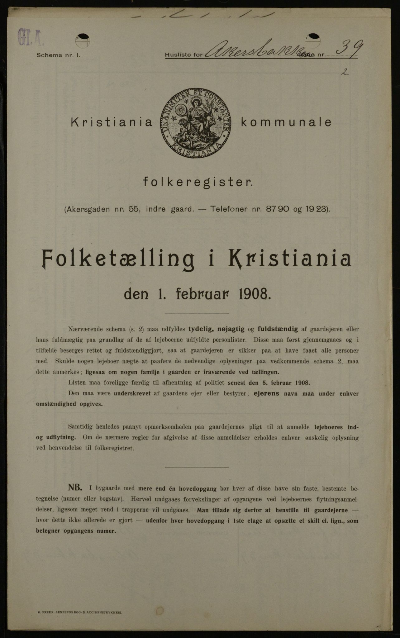 OBA, Municipal Census 1908 for Kristiania, 1908, p. 300