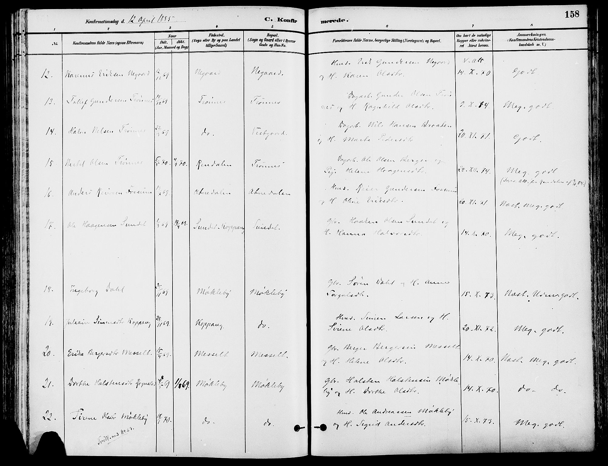 Stor-Elvdal prestekontor, SAH/PREST-052/H/Ha/Haa/L0002: Parish register (official) no. 2, 1882-1907, p. 158