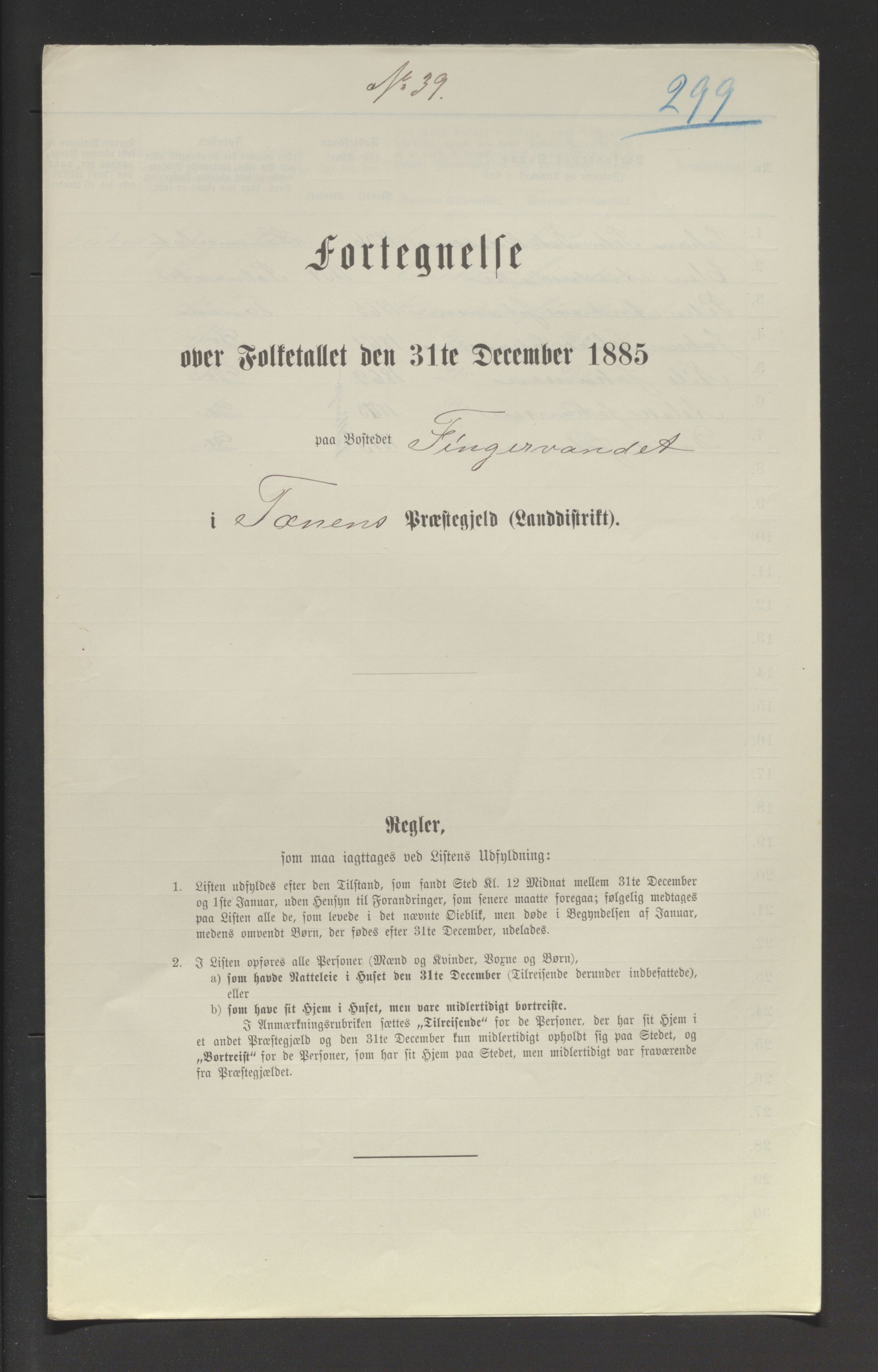 SATØ, 1885 census for 2025 Tana, 1885, p. 299a