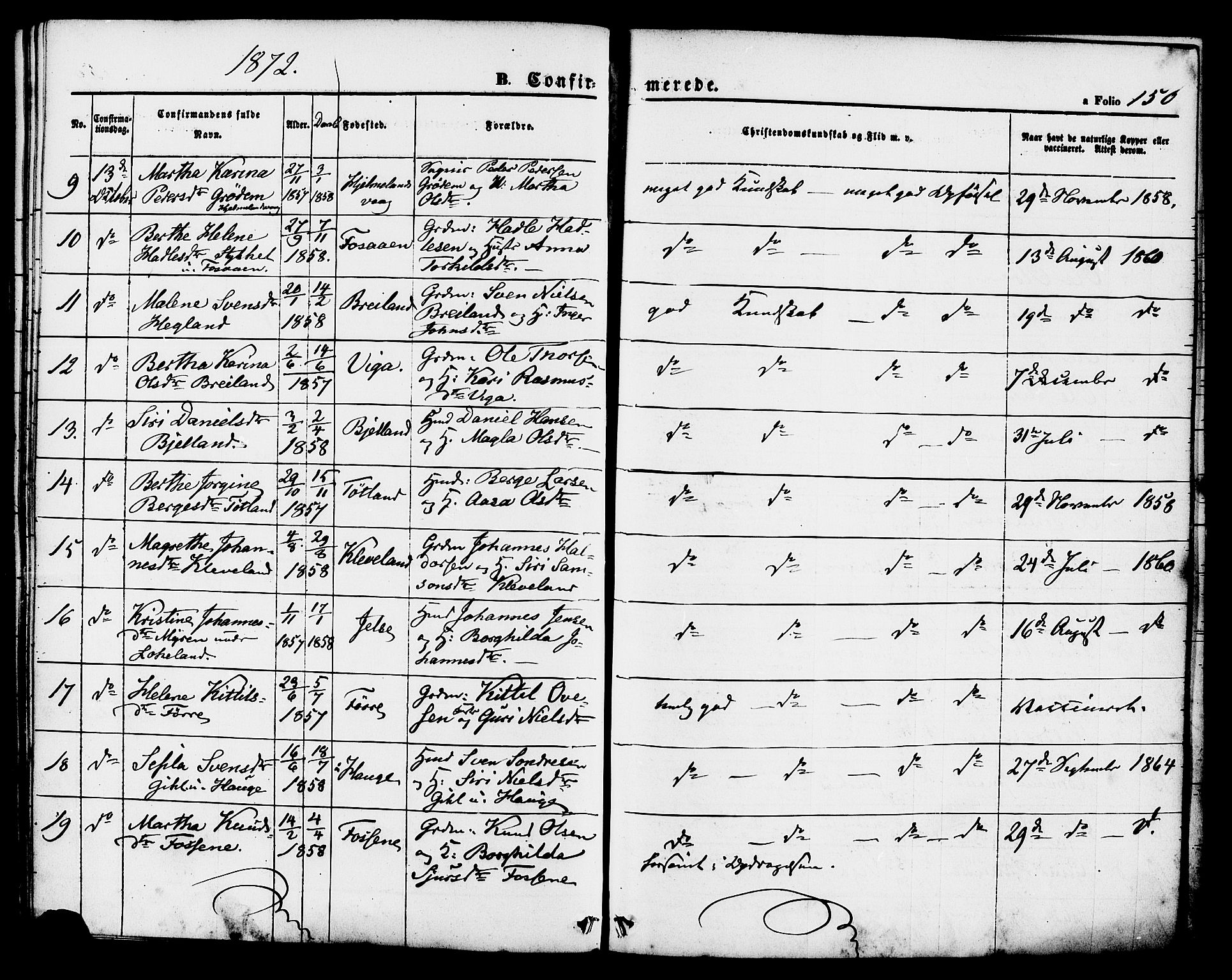 Hjelmeland sokneprestkontor, SAST/A-101843/01/IV/L0011: Parish register (official) no. A 11, 1861-1878, p. 150